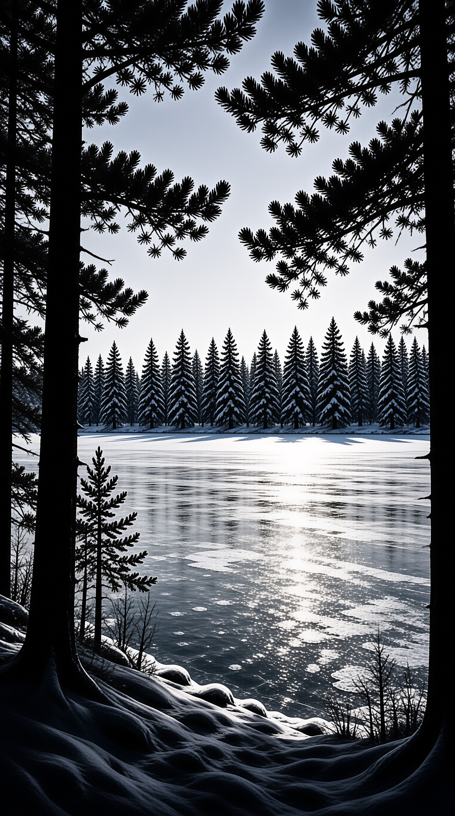 Frozen Lake Winter View