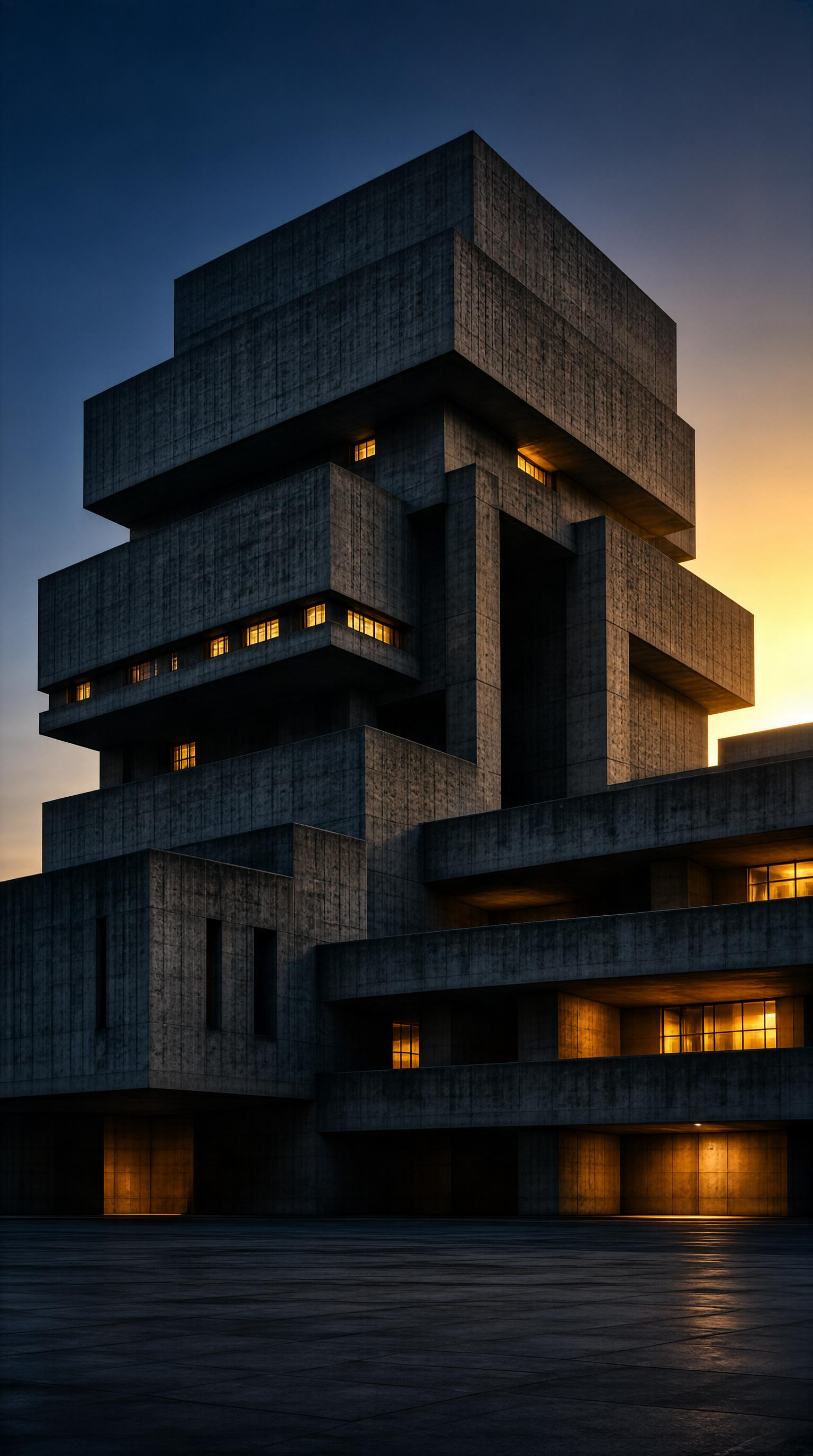 Brutalist Building at Dusk