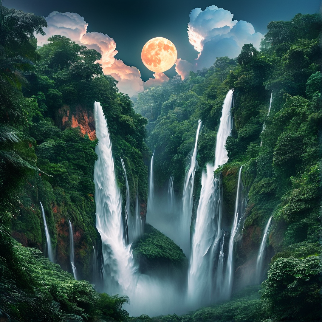 Moonlit Waterfall Forest