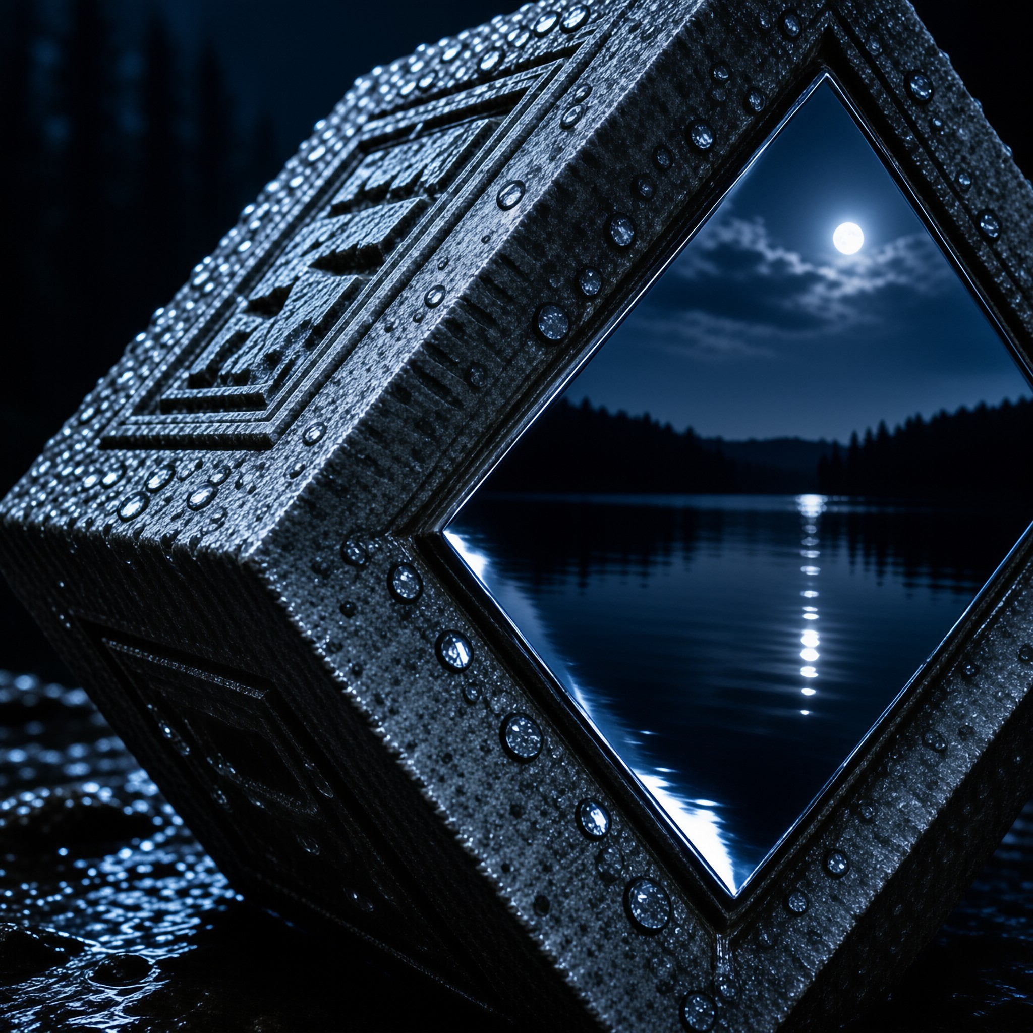 Textured Cube Reflecting Moon