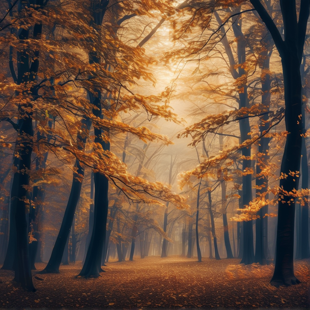 Misty Golden Autumn Forest
