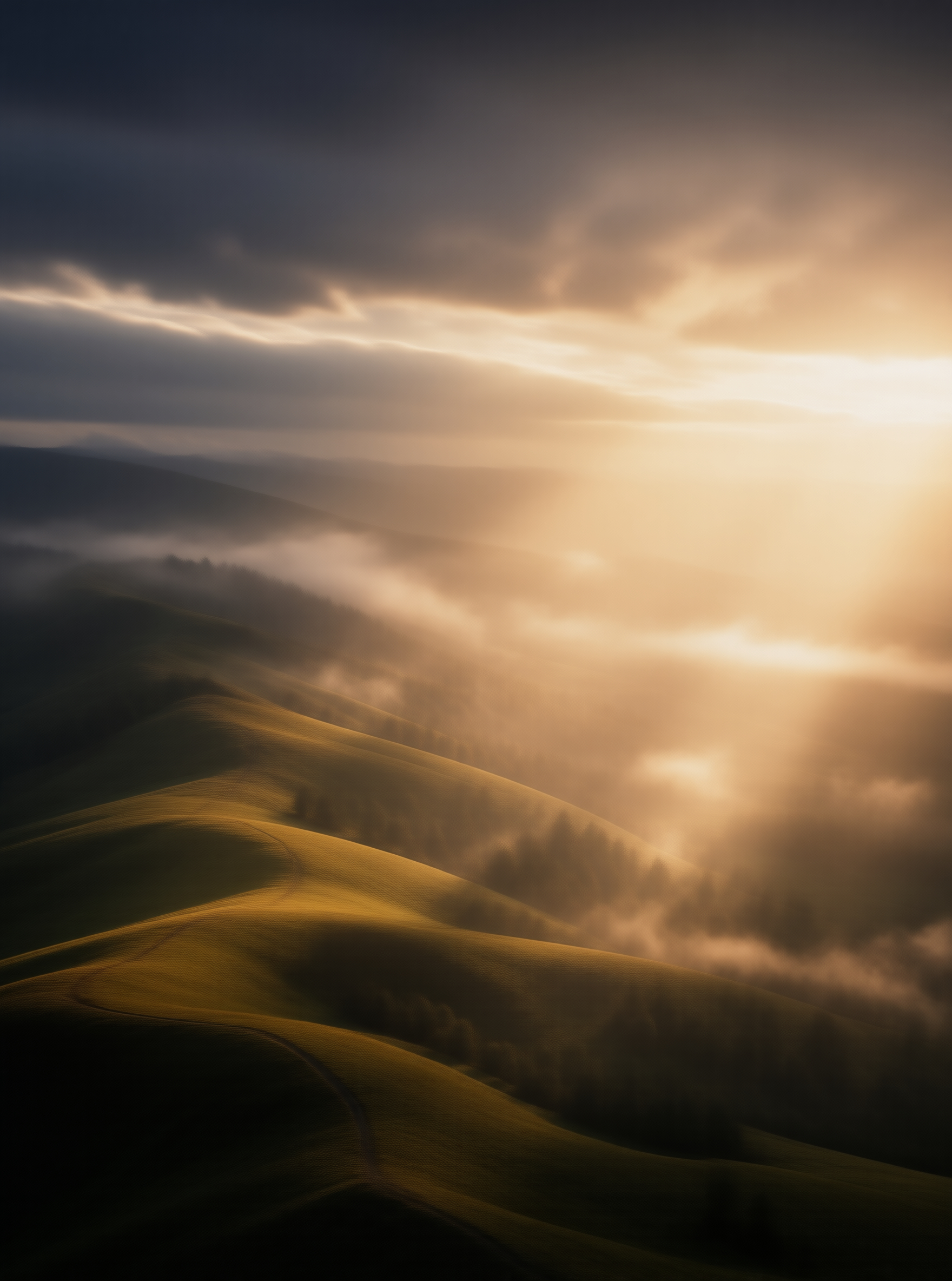 Sunrise Over Misty Hills