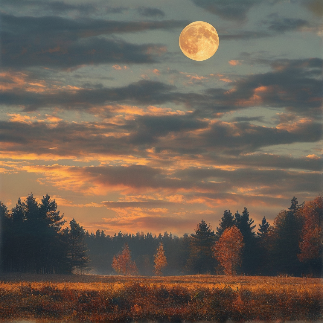 Full Moon Over Misty Forest