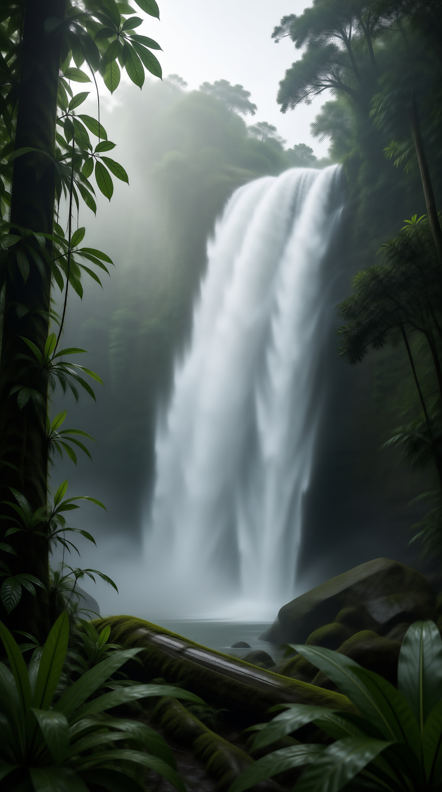 Misty Jungle Waterfall Landscape