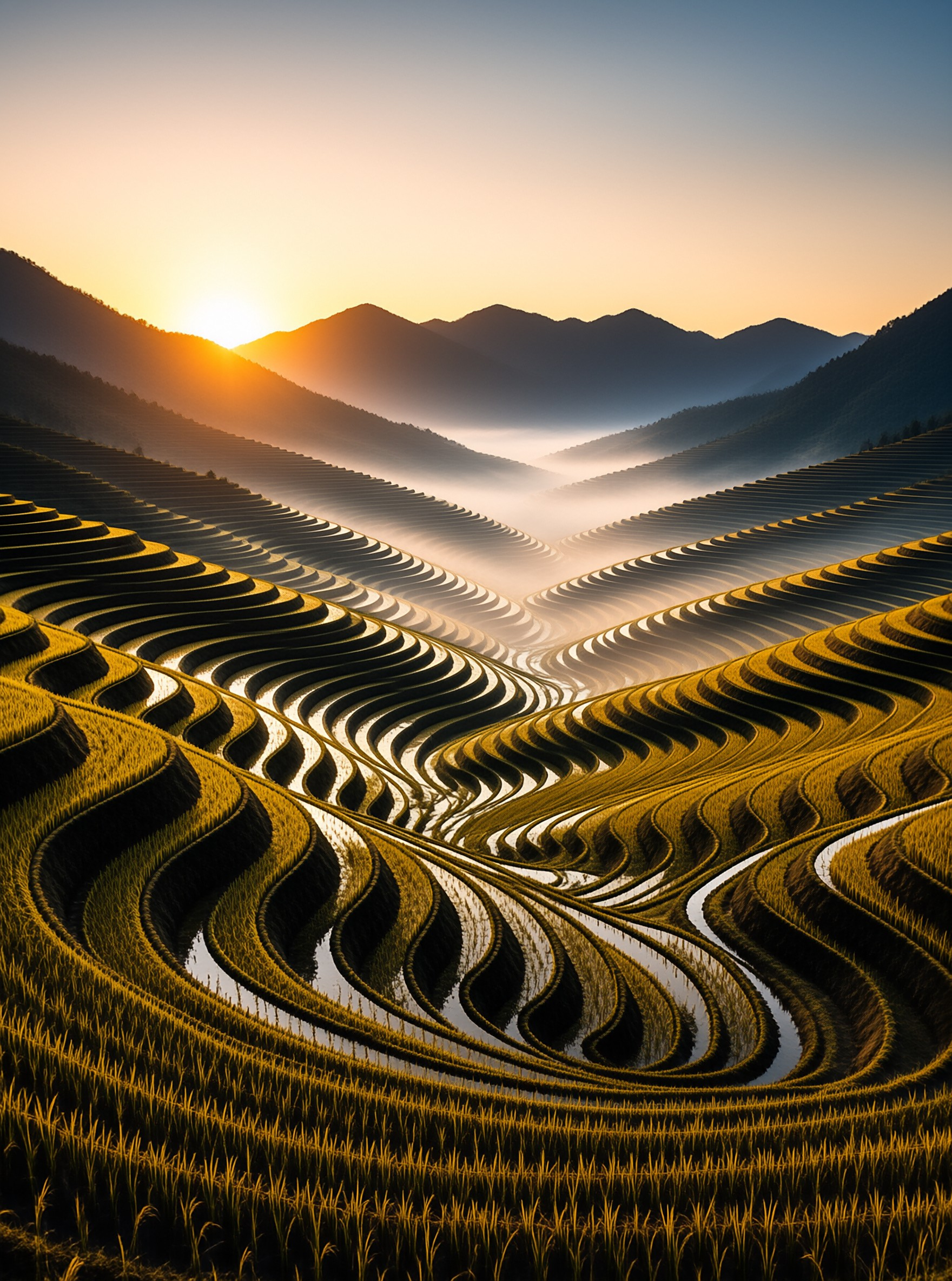 Sunset Over Terraced Fields
