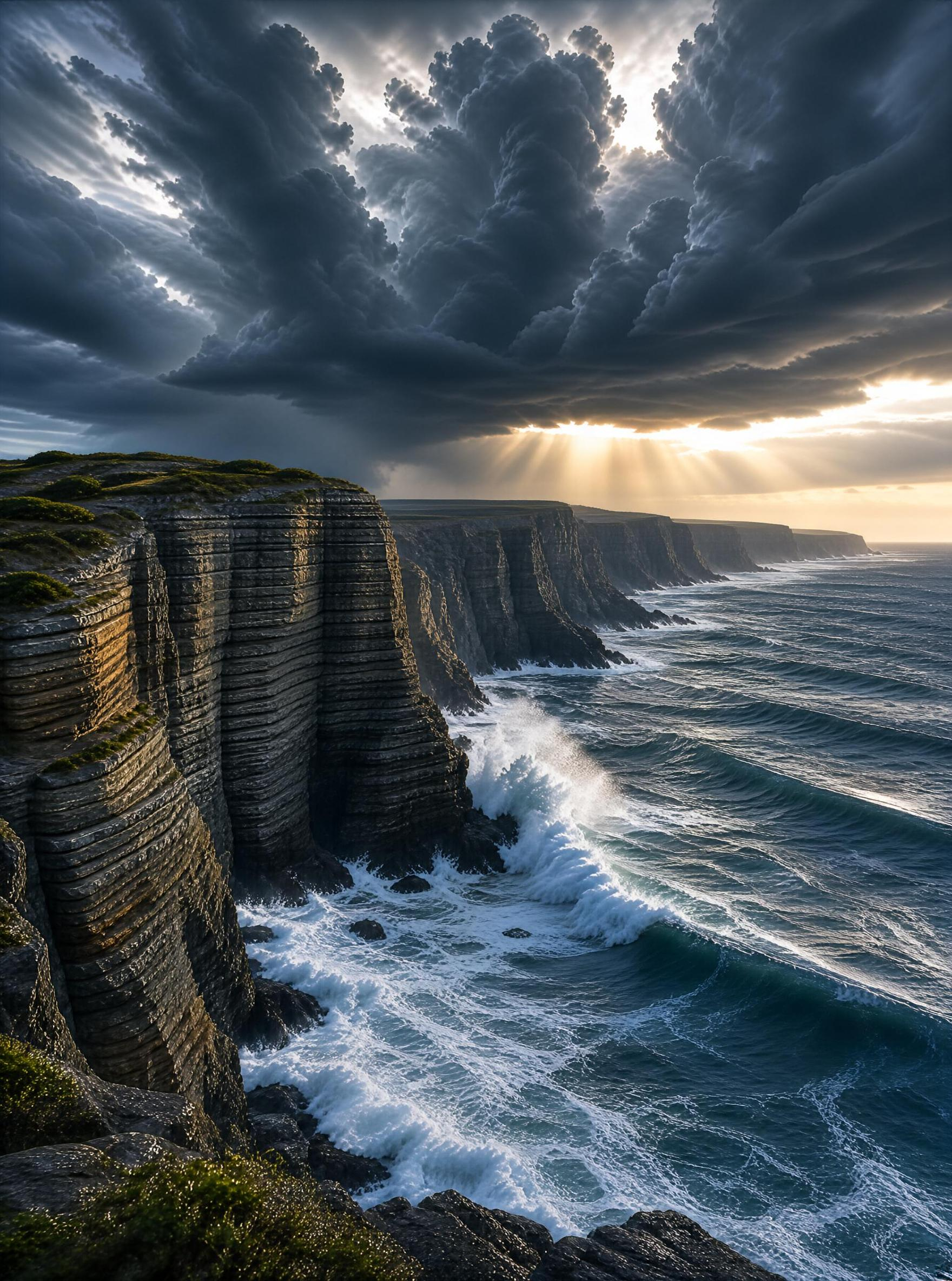 Sunbeams Over Dramatic Cliffs