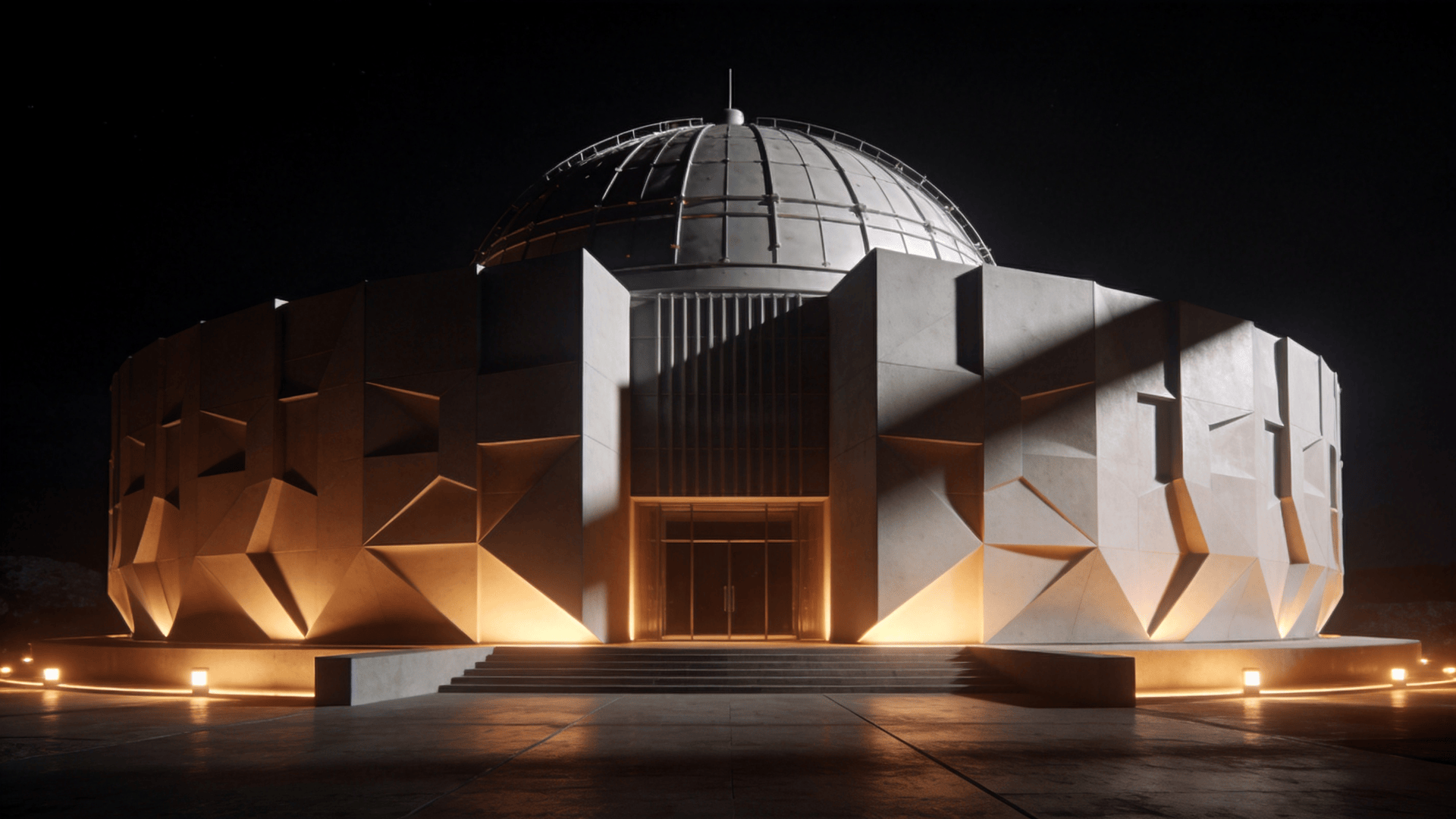 Observatory in Night With Warm Lights