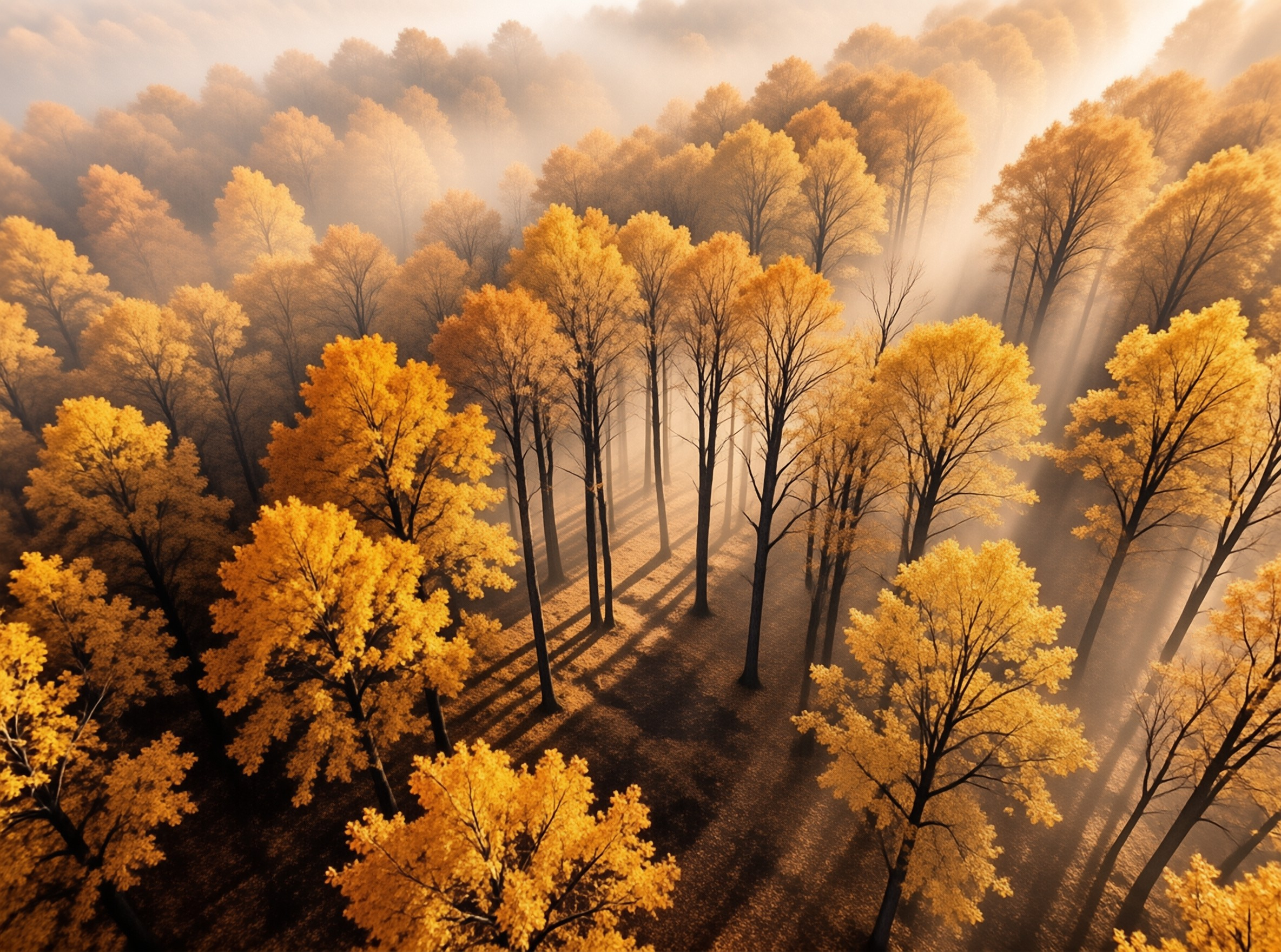 Golden Aerial Woods Landscape