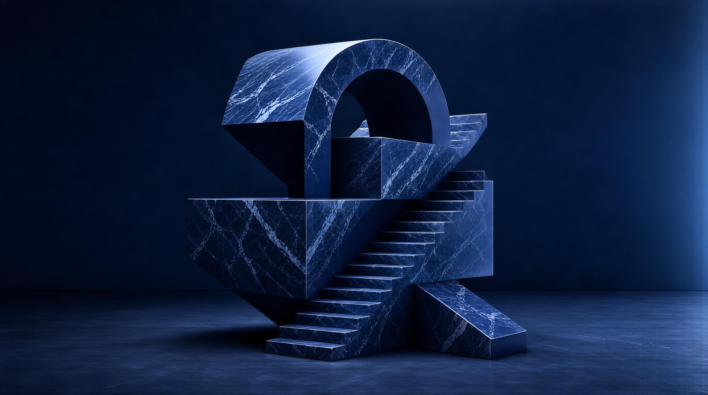 Abstract Blue Marble Geometric Sculpture