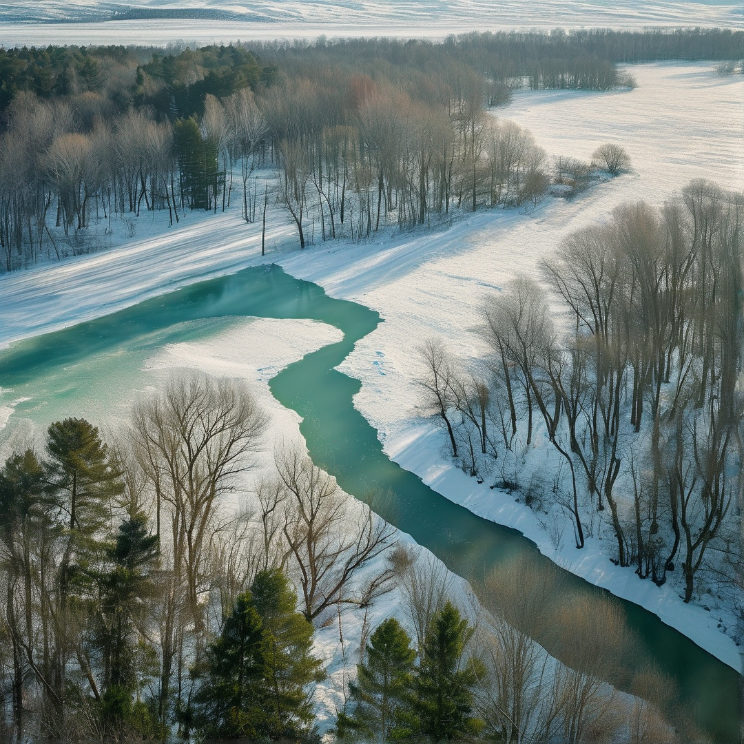 Aerial Winter River Scene