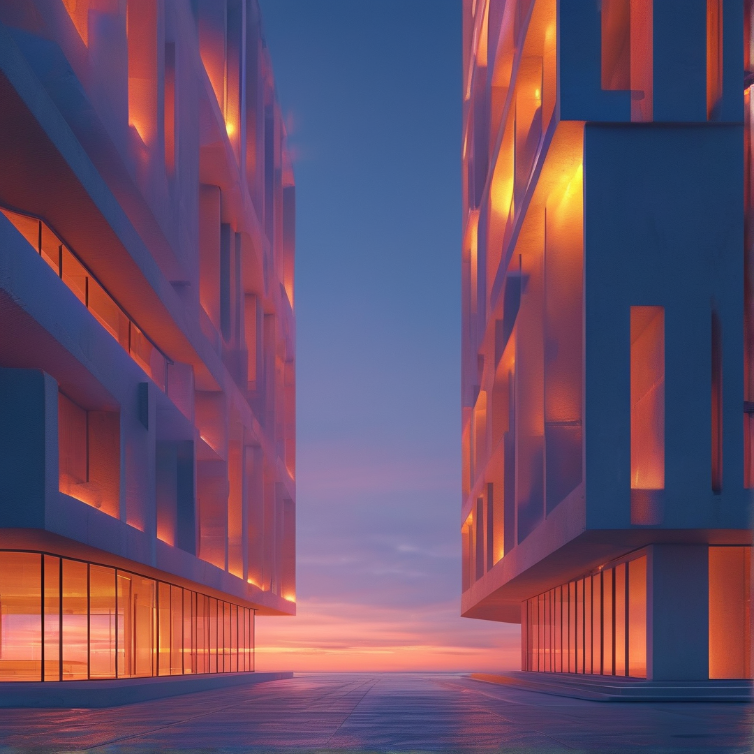 Modern Buildings at Sunset