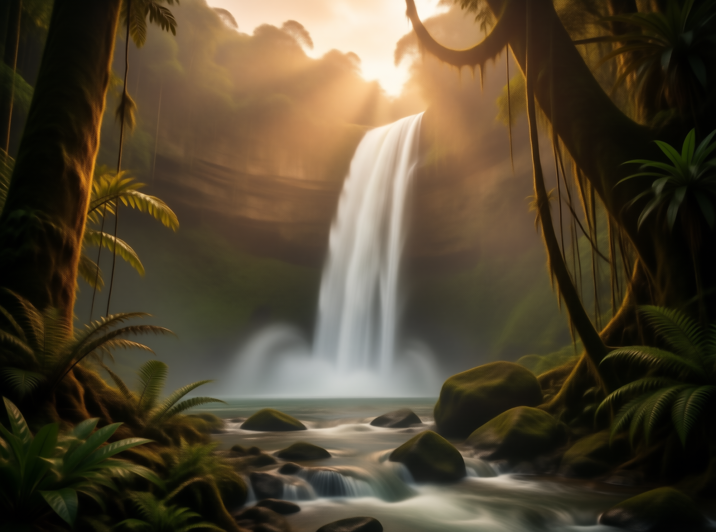 Golden Waterfall Landscape