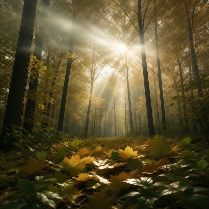 Sunbeams in Autumn Forest