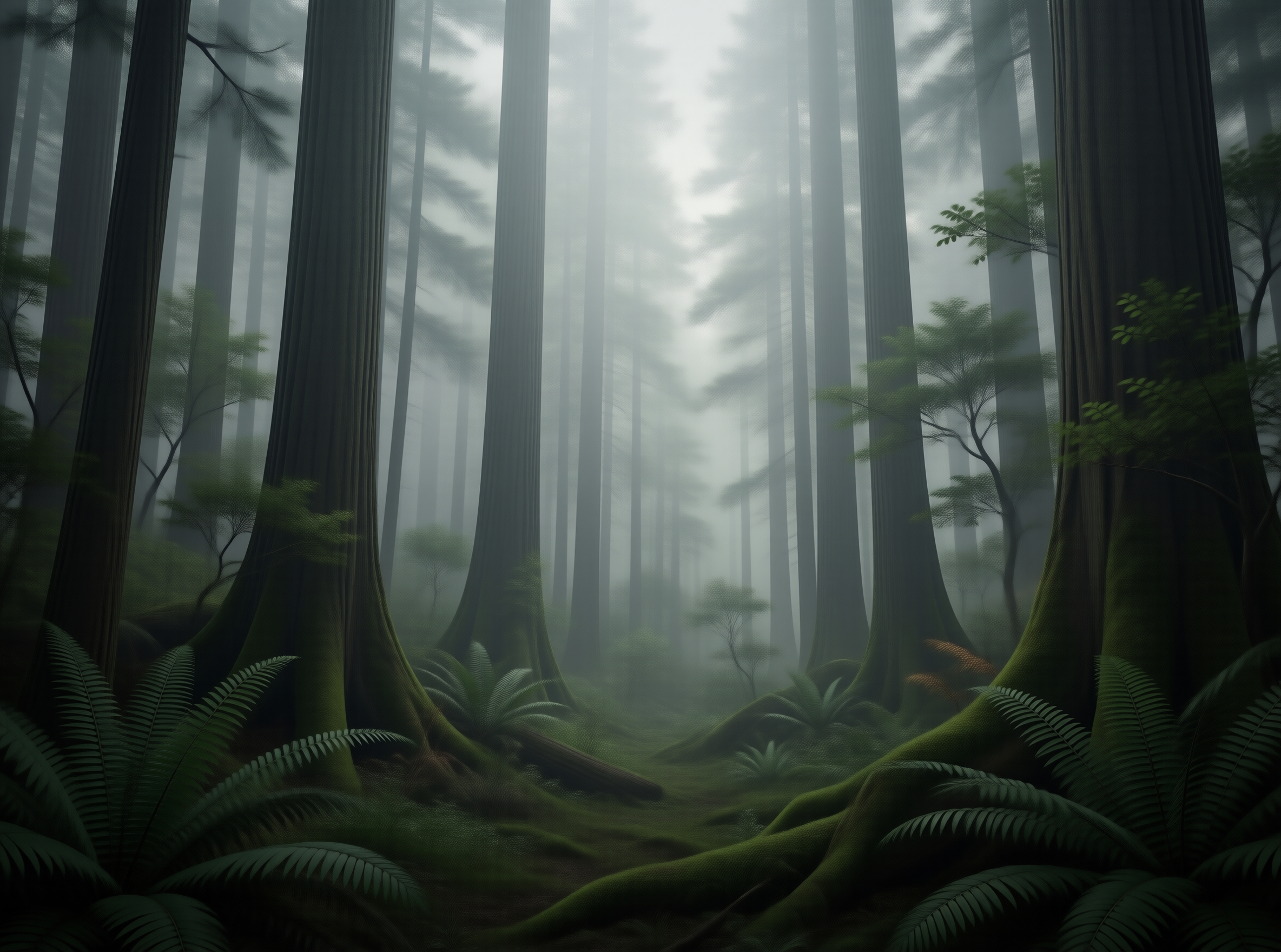 Misty Ancient Forest Scene