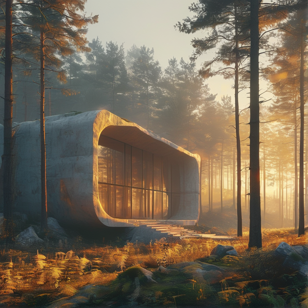 Futuristic Building in Forest