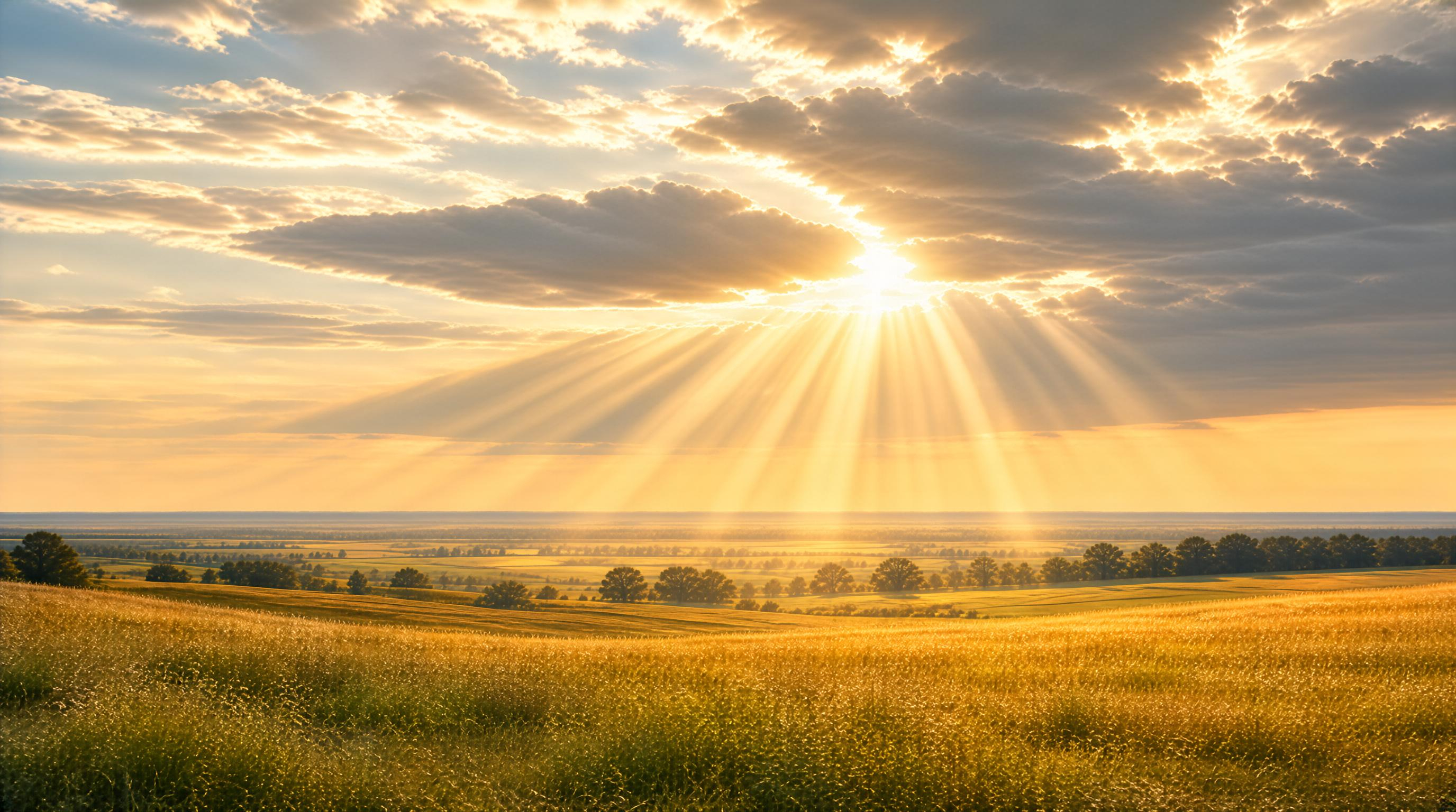 Golden Sunbeams Over Fields