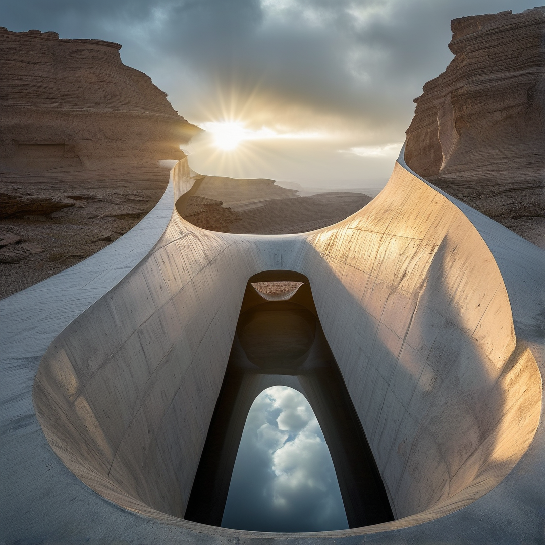 Curved Pavilion in Desert Canyon