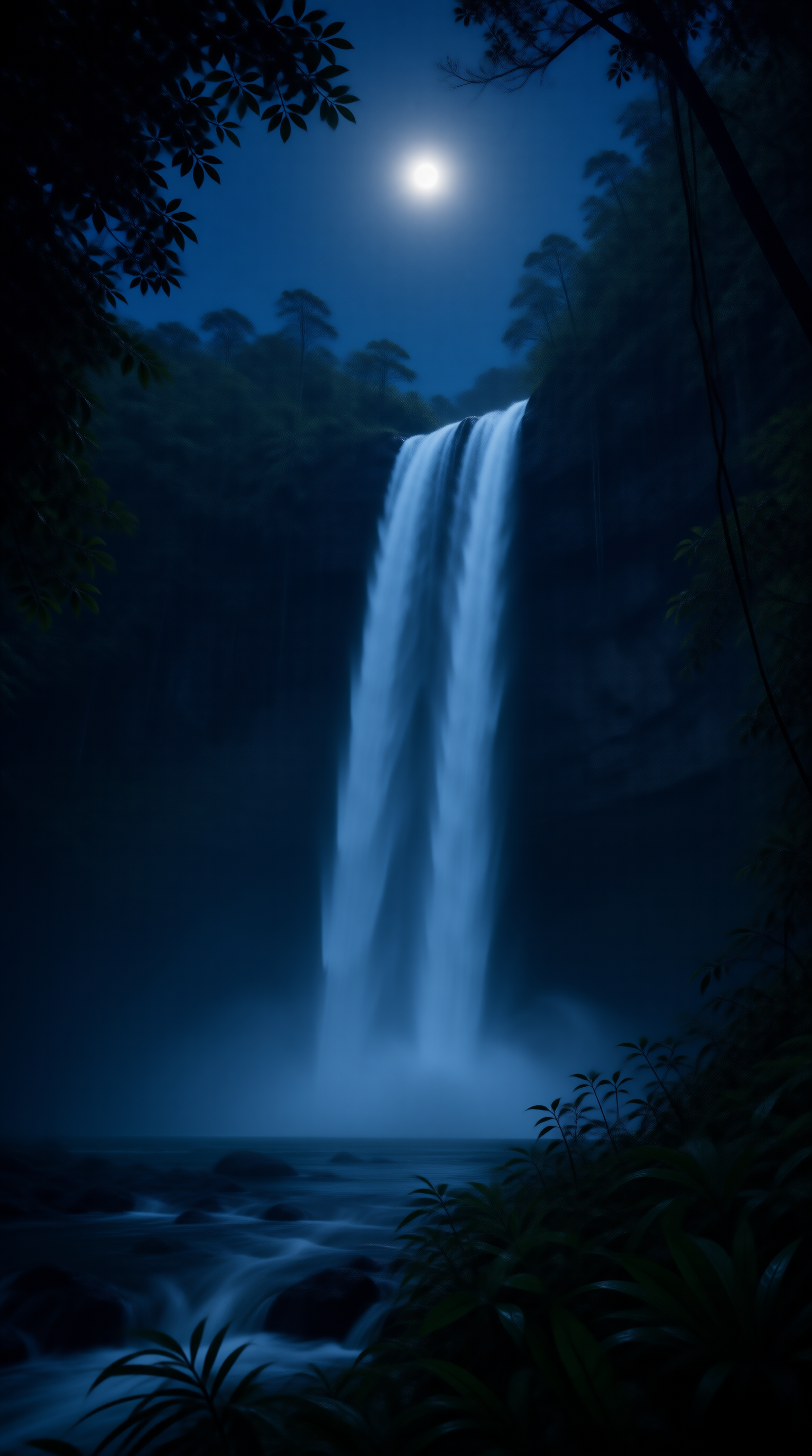 Moonlit Waterfall Night
