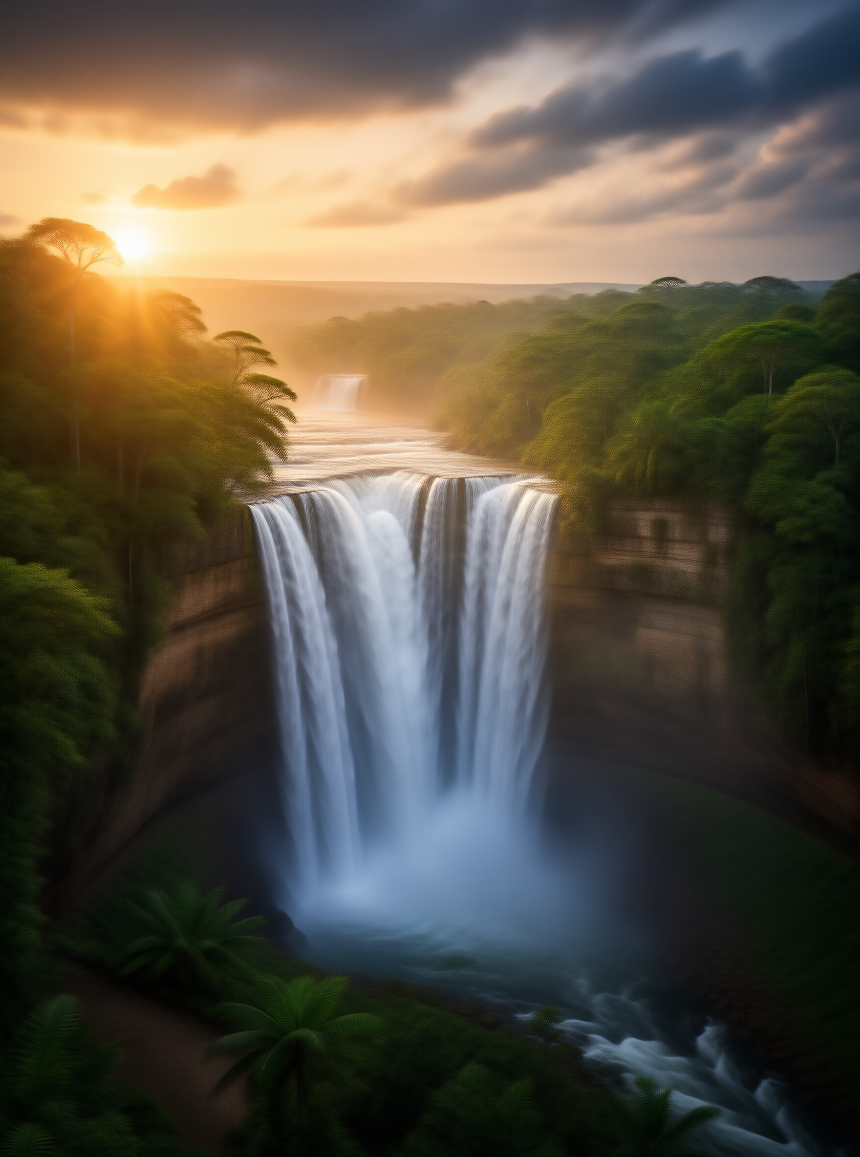 Waterfall at Golden Sunset