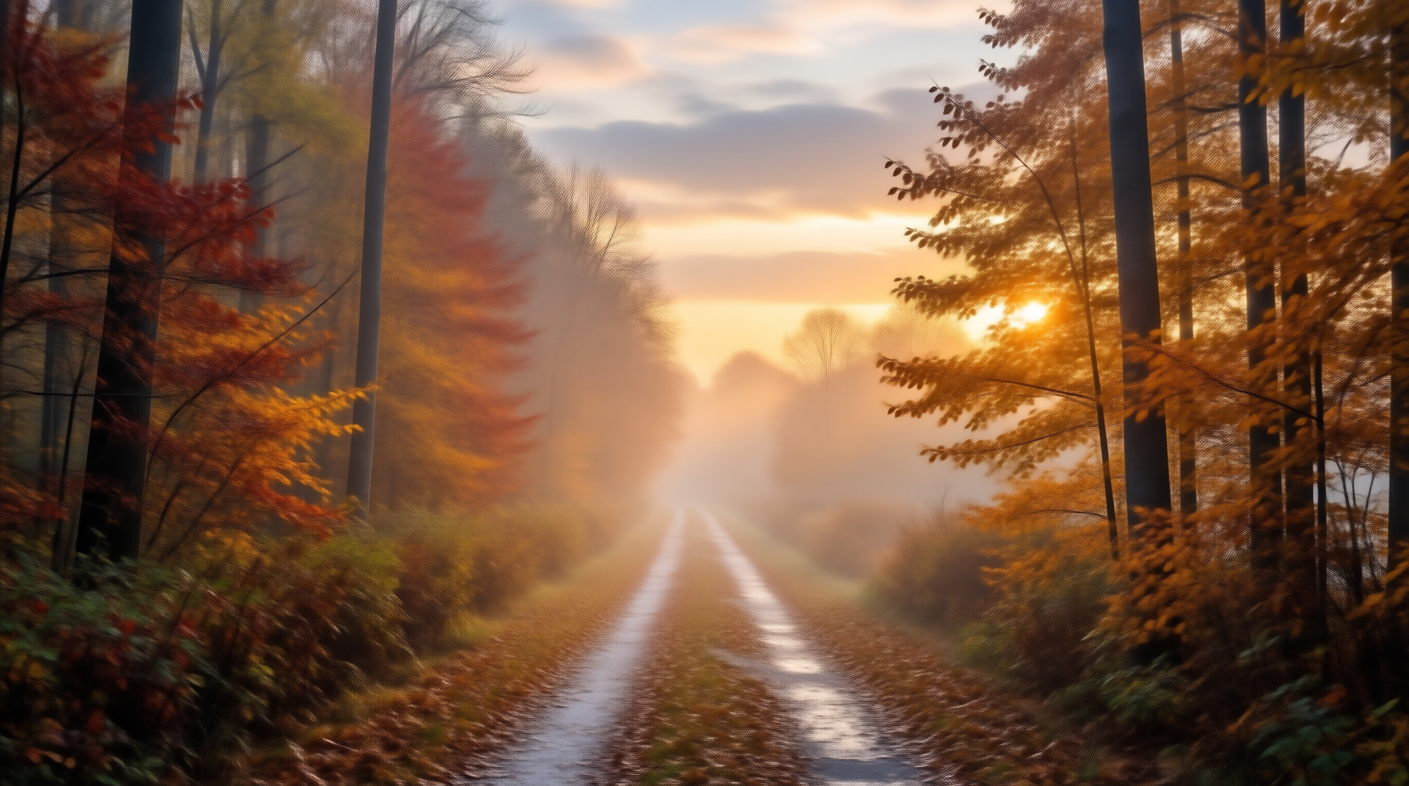 Misty Autumn Forest Road