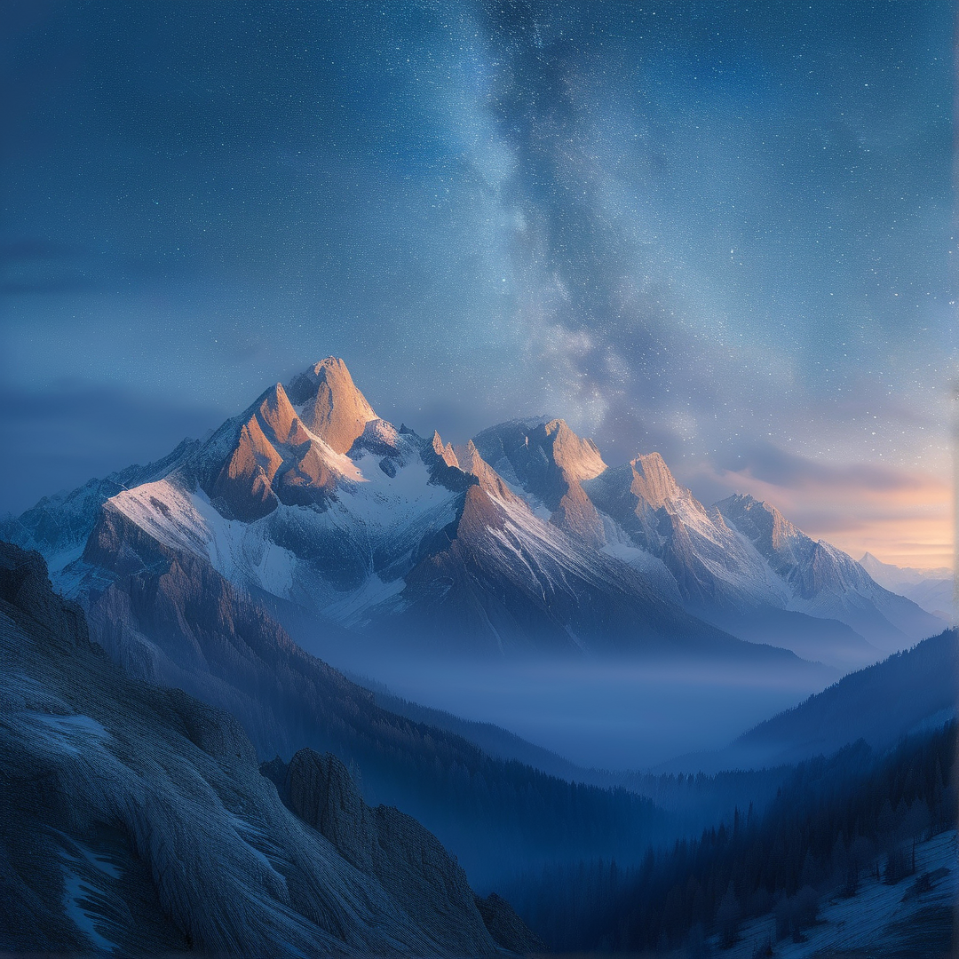 Snowy Peaks Under Stars