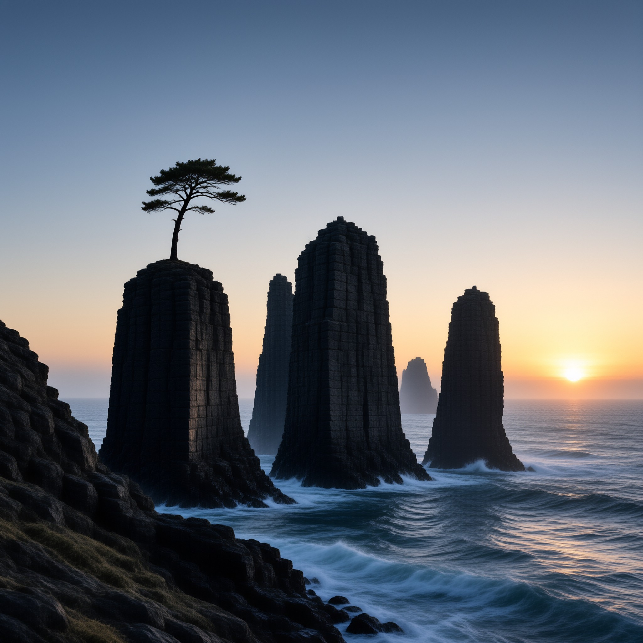 Coastal Basalt Columns Sunset