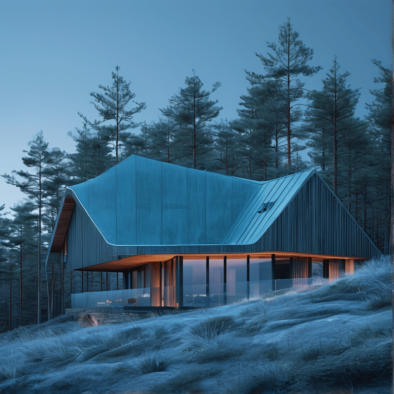 Modern Forest House at Dusk