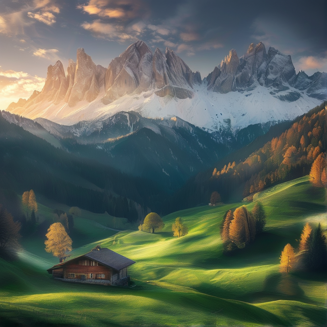 Mountain Cottage at Sunset
