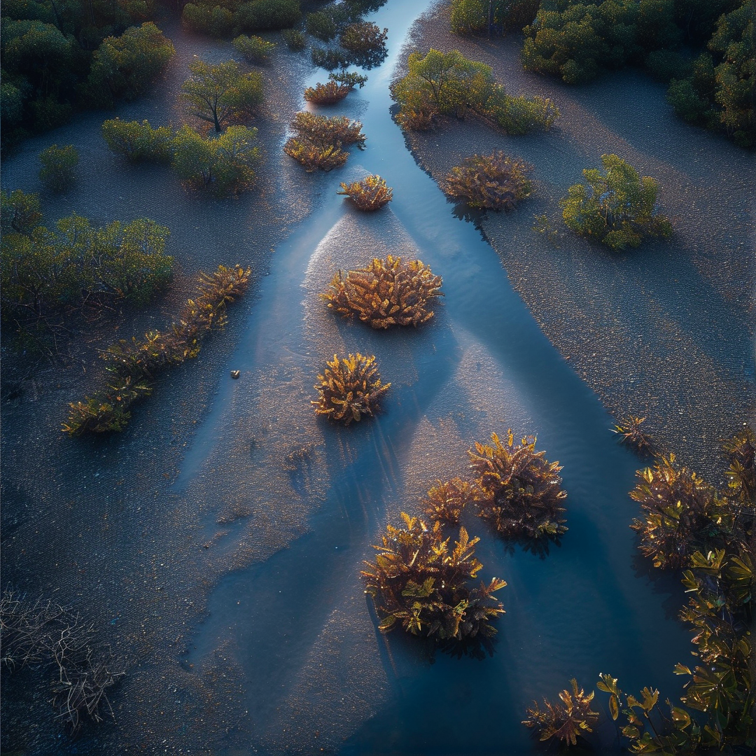 Aerial View of Winding Stream