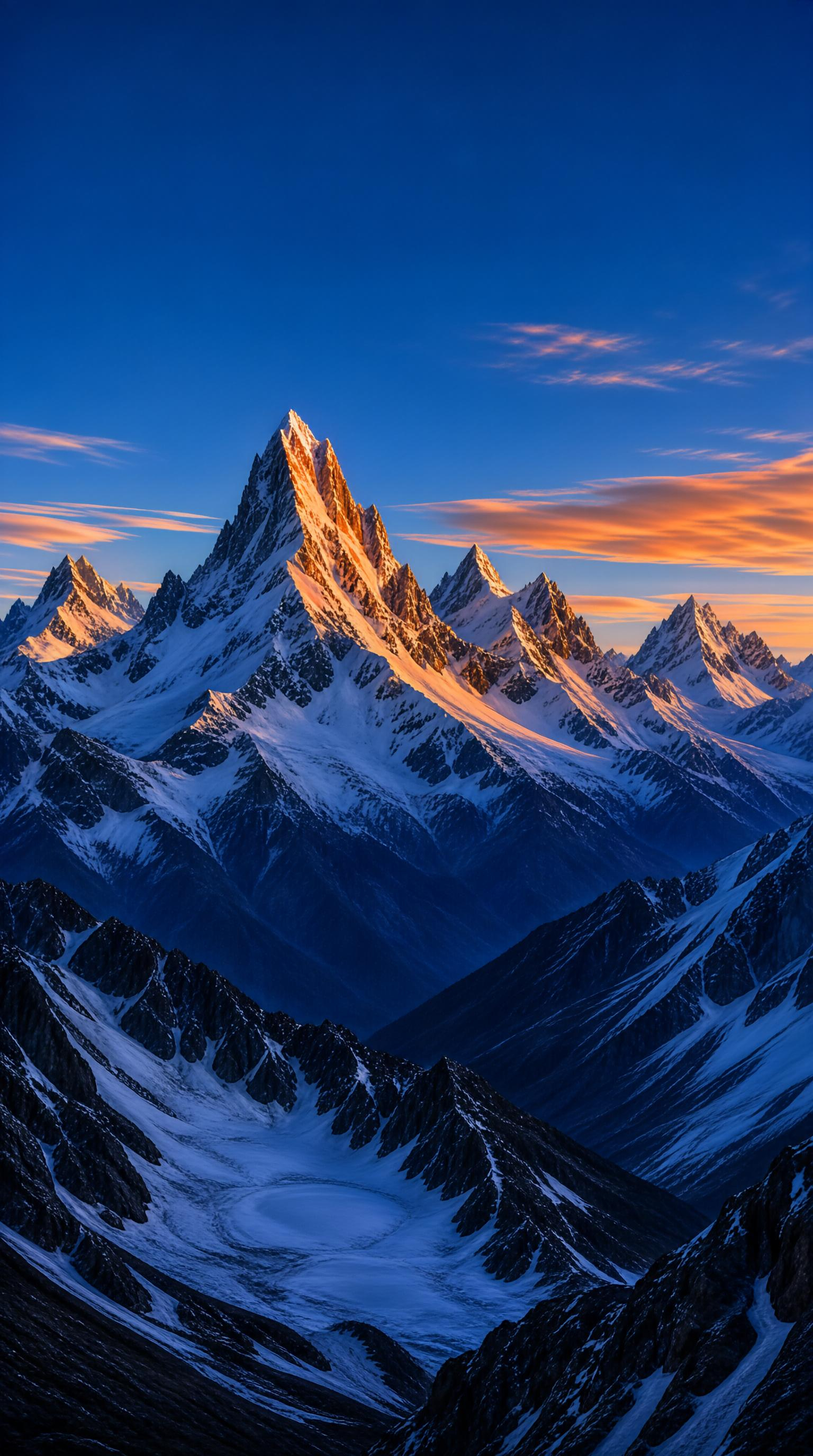 Snowy Mountain Peaks at Sunset