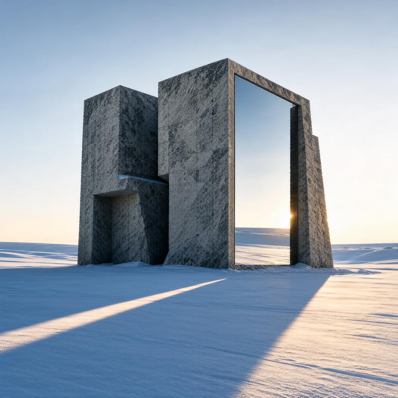 Stone Cubes in Snowy Landscape