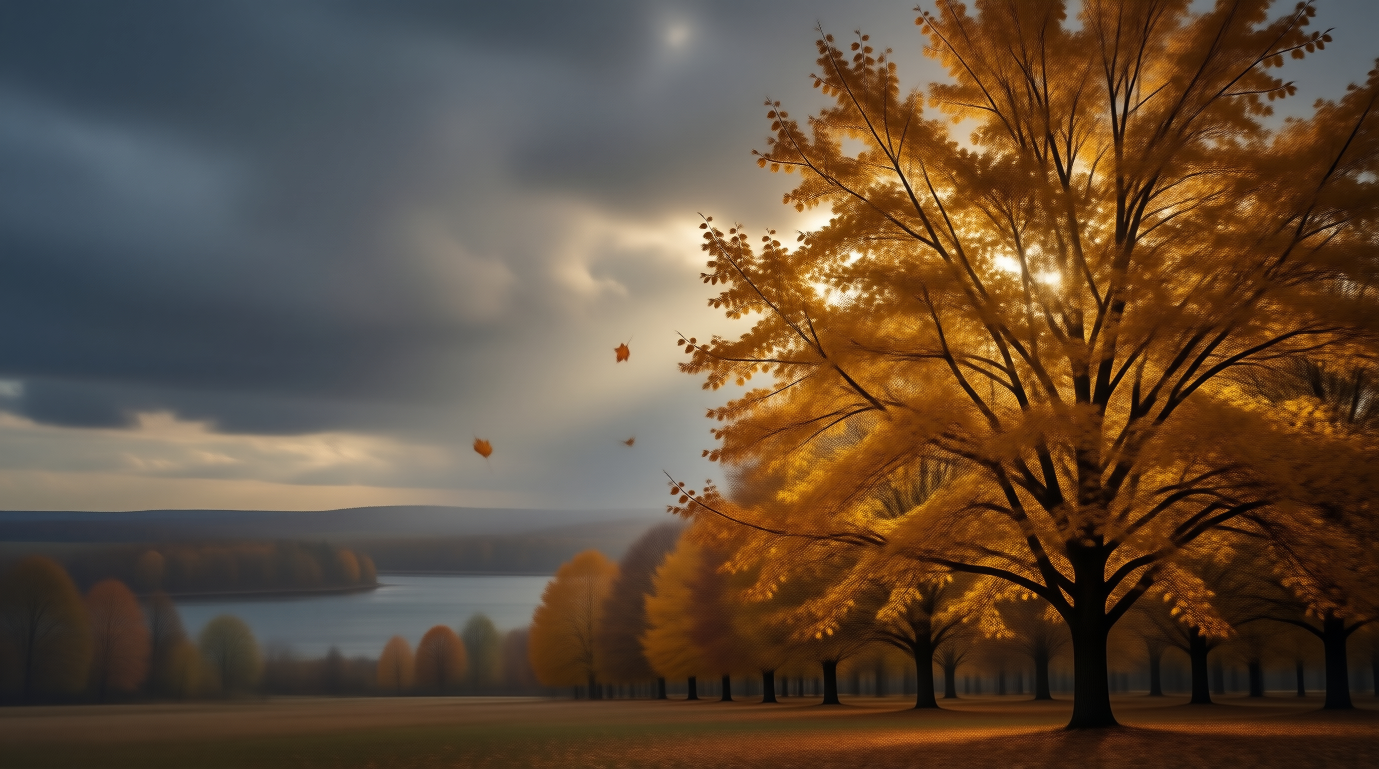 Golden Autumn Tree Under Stormy Sky