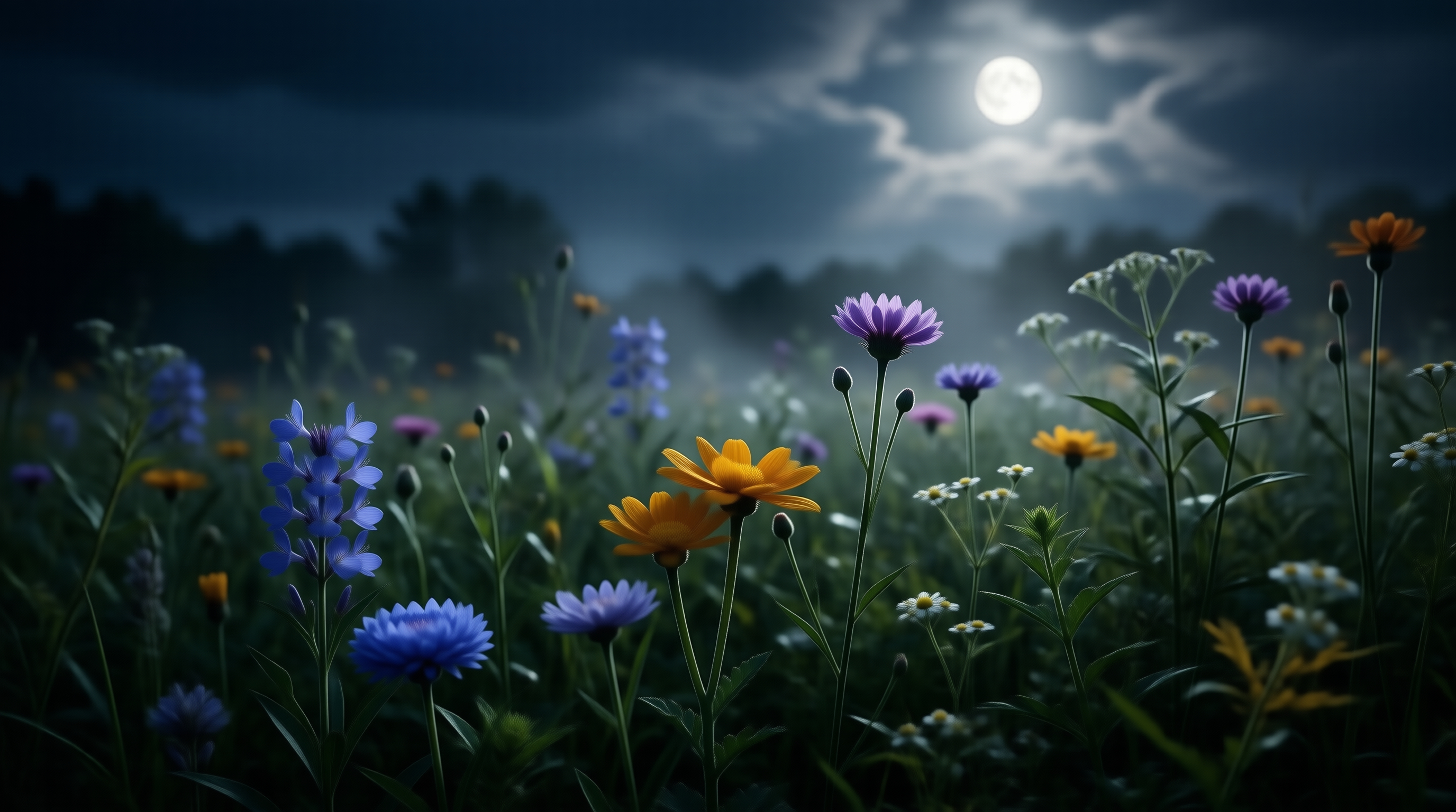 Moonlit Wildflower Field