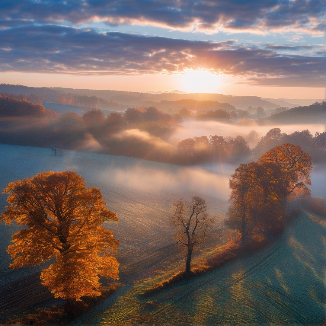 Misty Sunrise Landscape