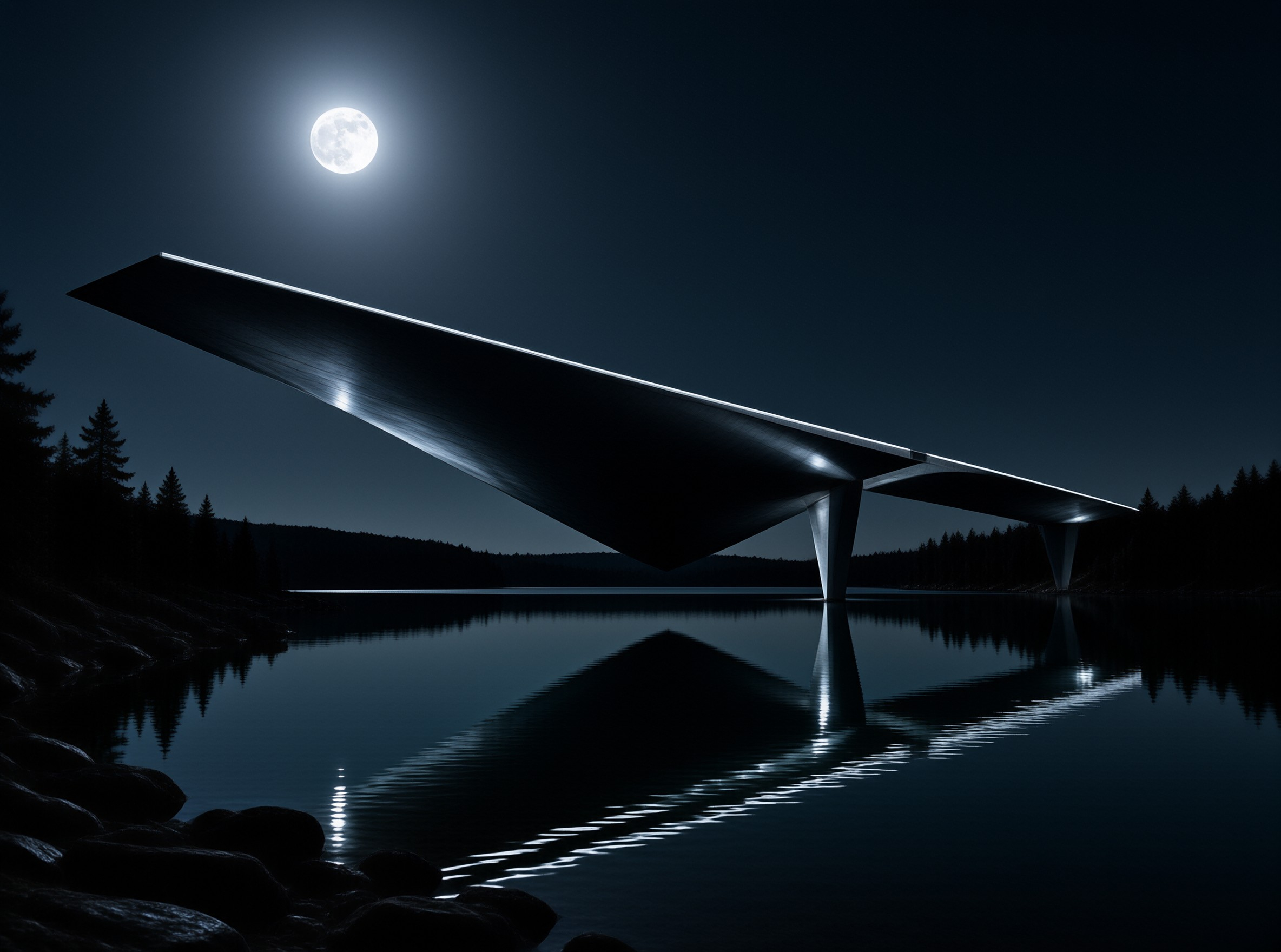 Cantilever Bridge in Moonlit Wilderness