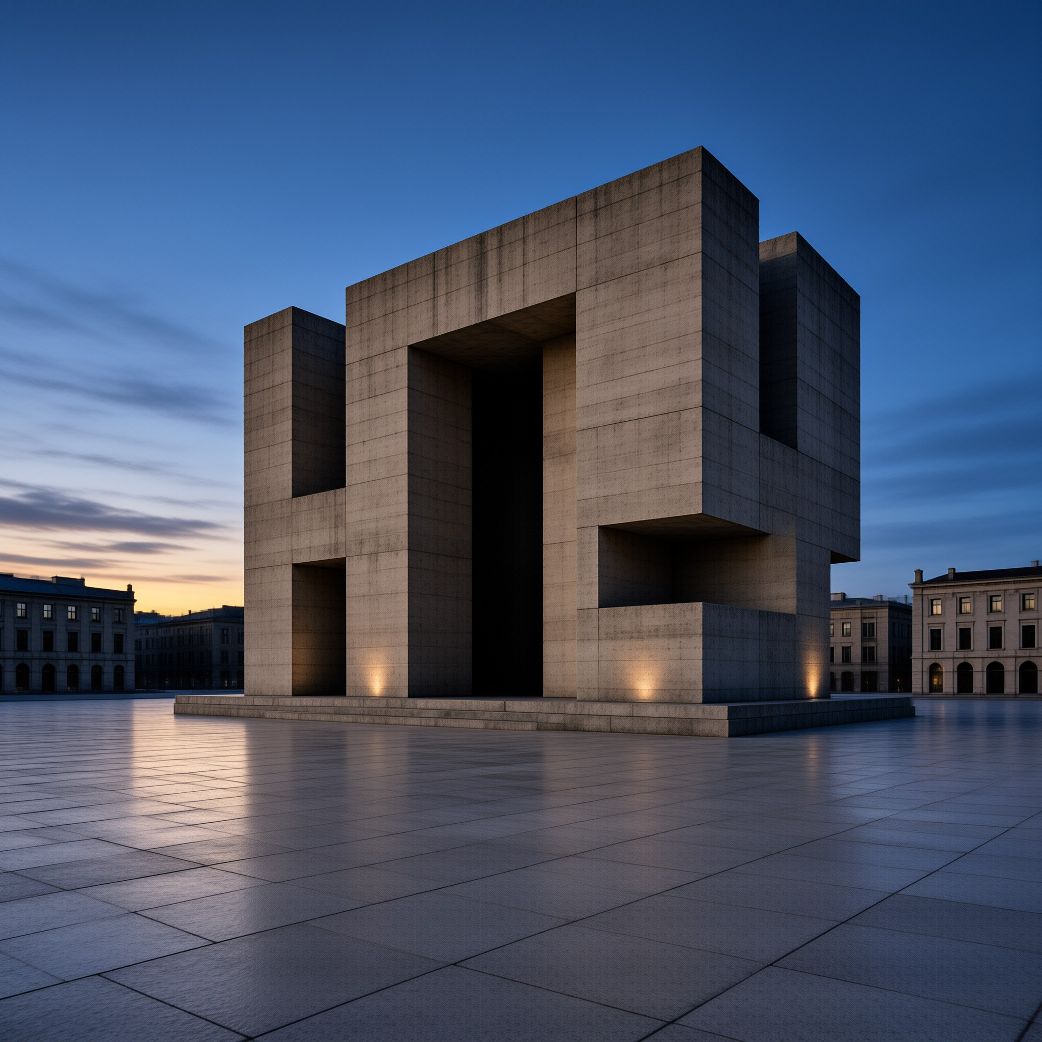 Brutalist Monument at Dusk