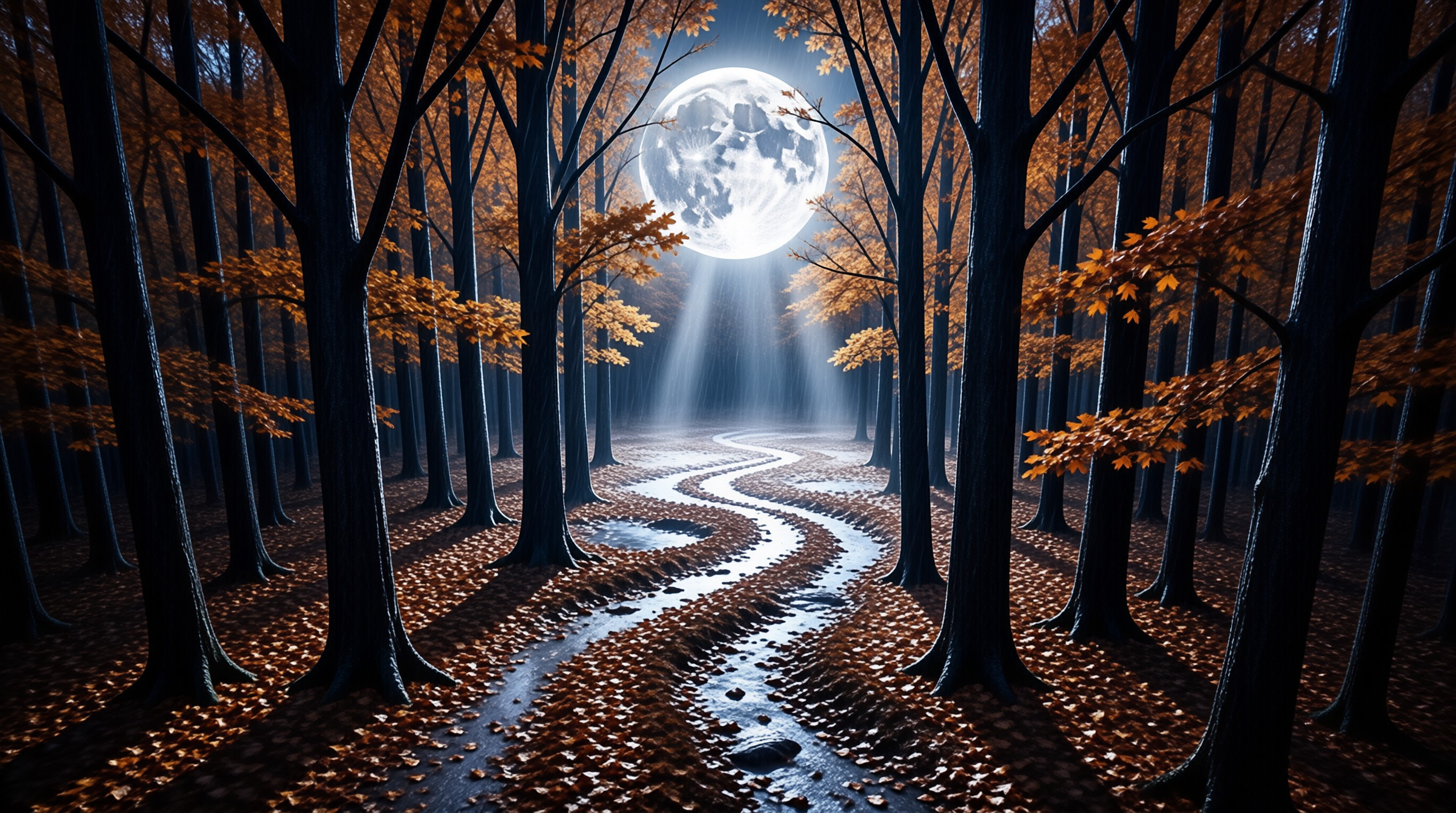 Moonlit Autumn Forest