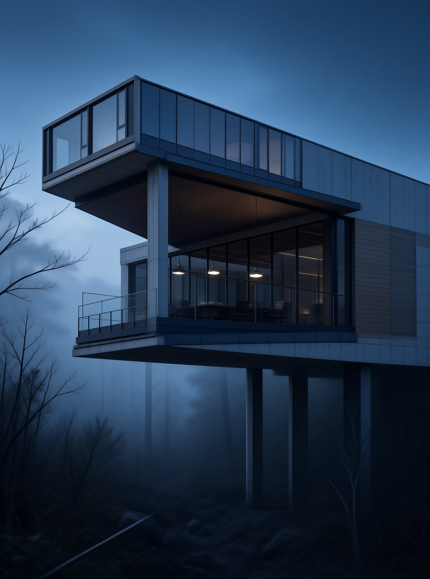Modern Glass House at Dusk