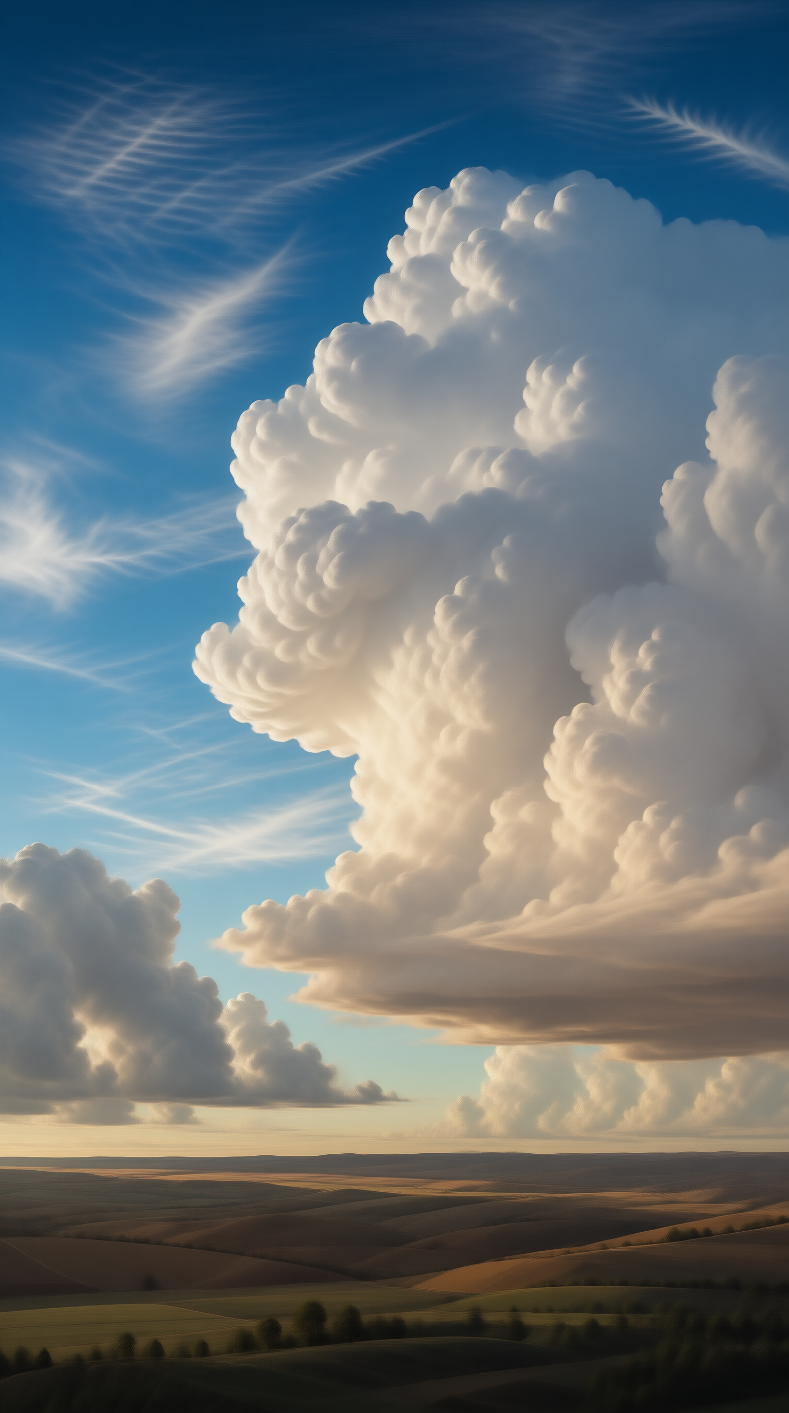 Cumulus Tower over Golden Hills Landscape