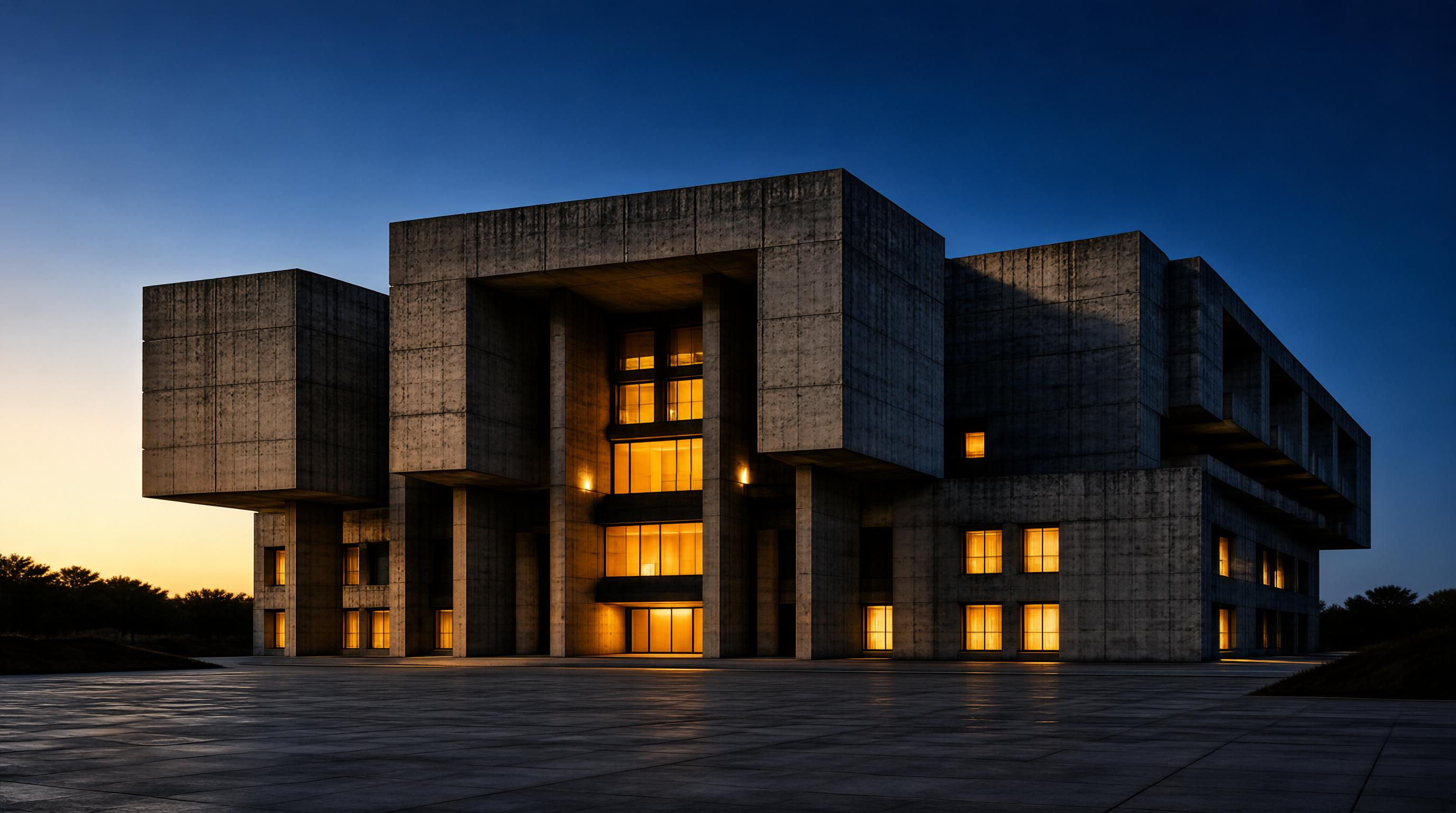 Brutalist Architecture at Dusk