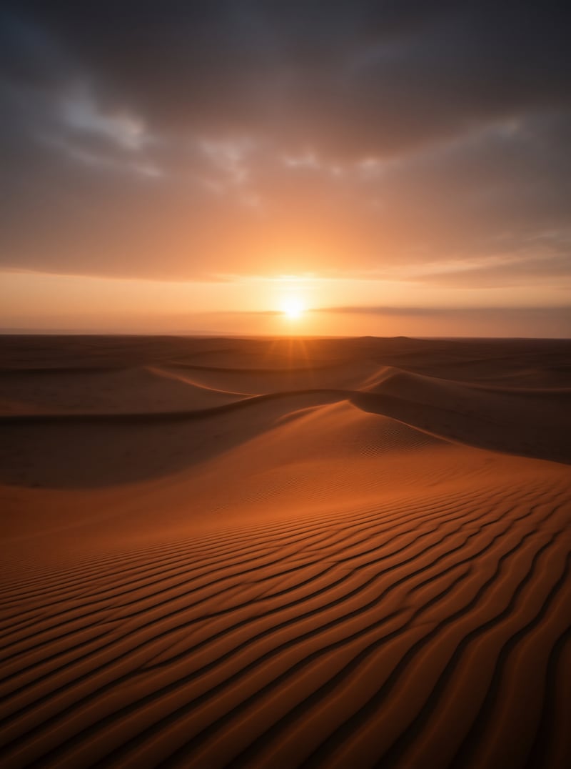 Desert Sunset Over Sand Dunes