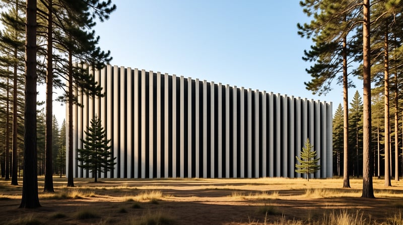 Striped Building in Forest