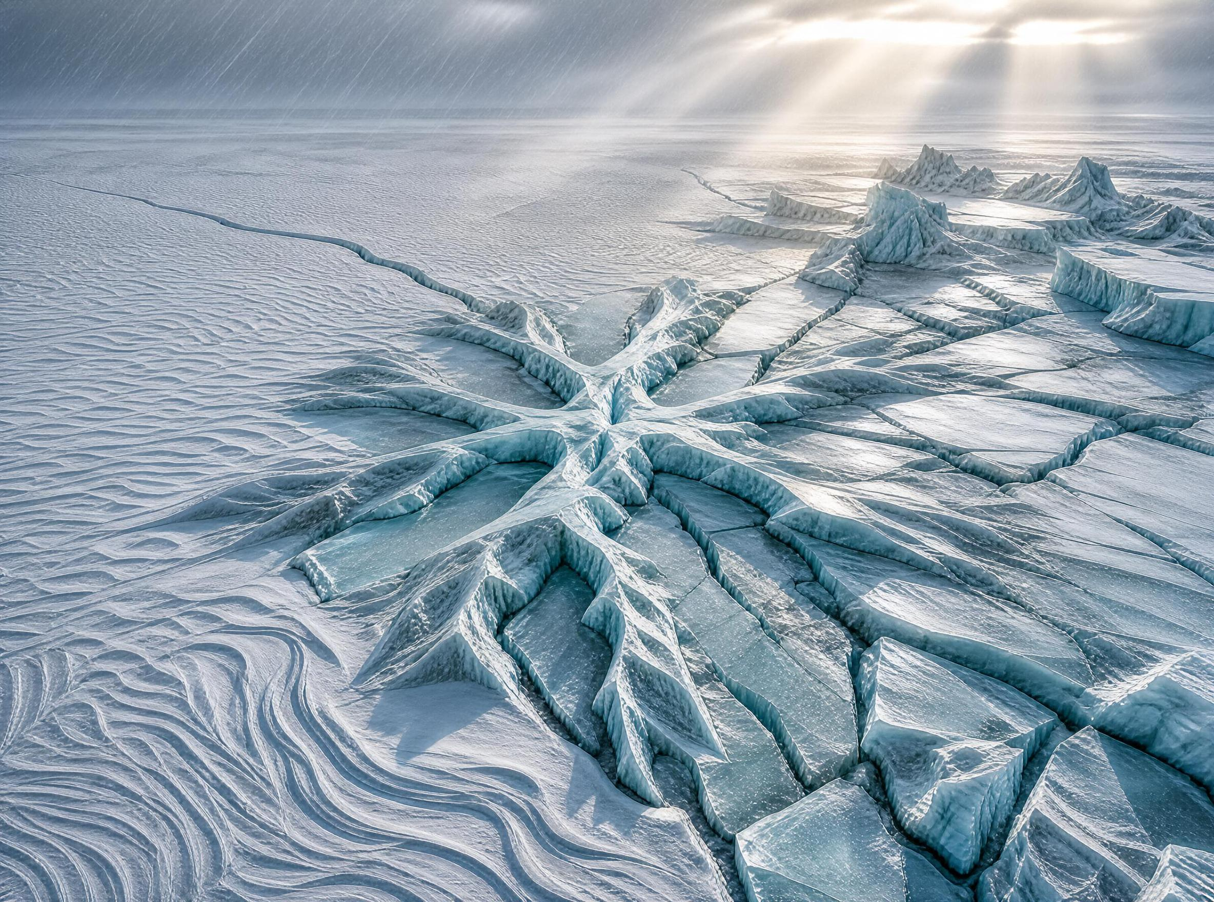 Winter Ice Cracks and Snow