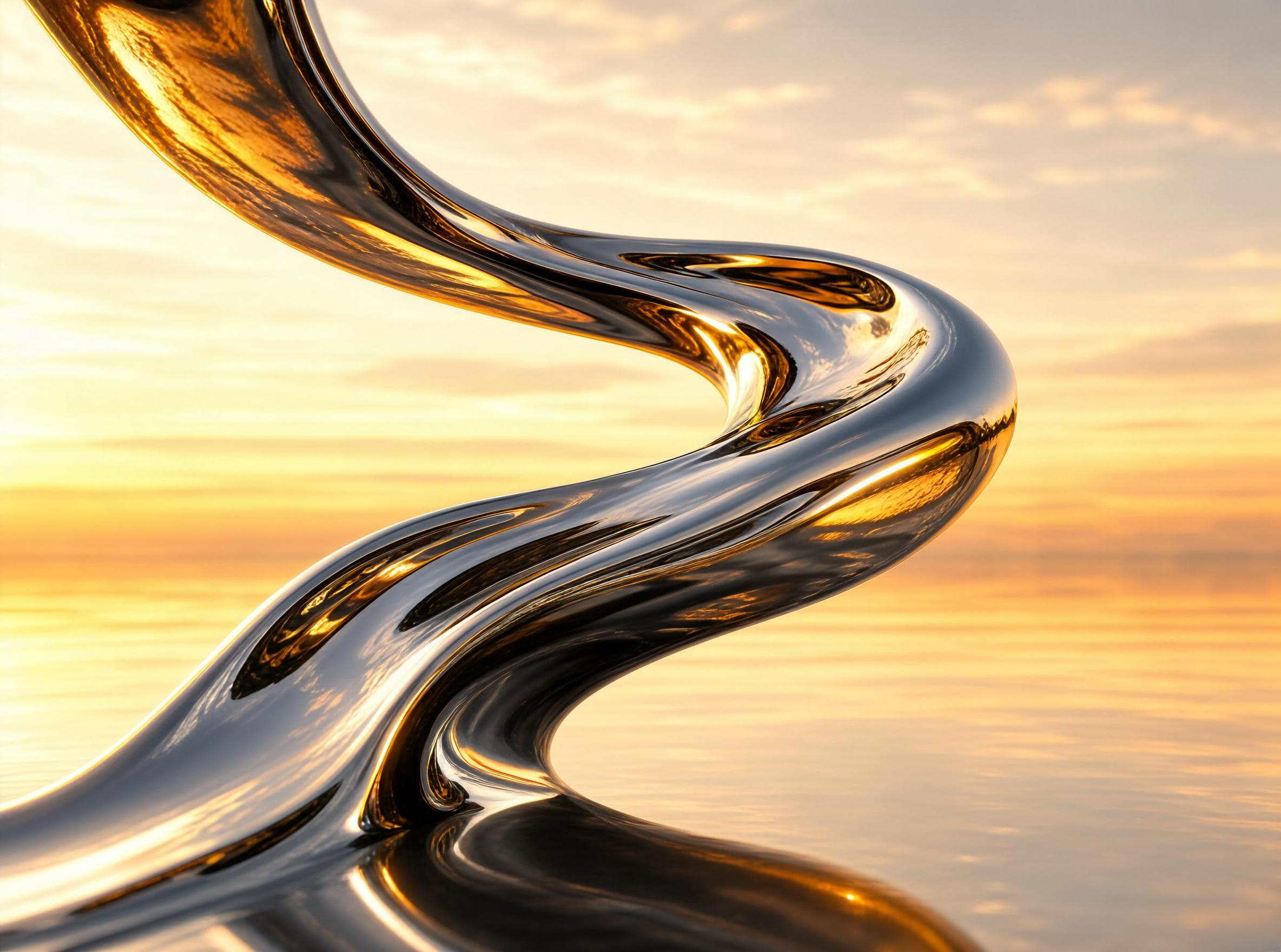 Glossy Metallic Curve at Sunset