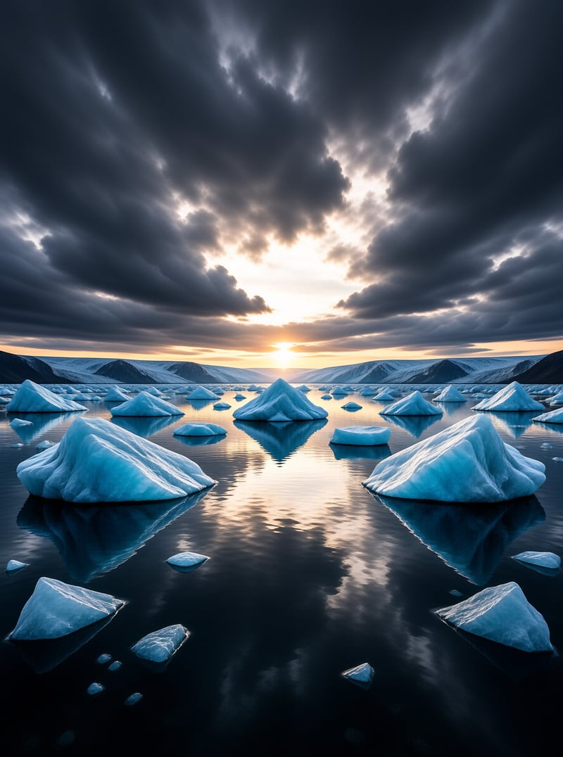Icebergs in Golden Light