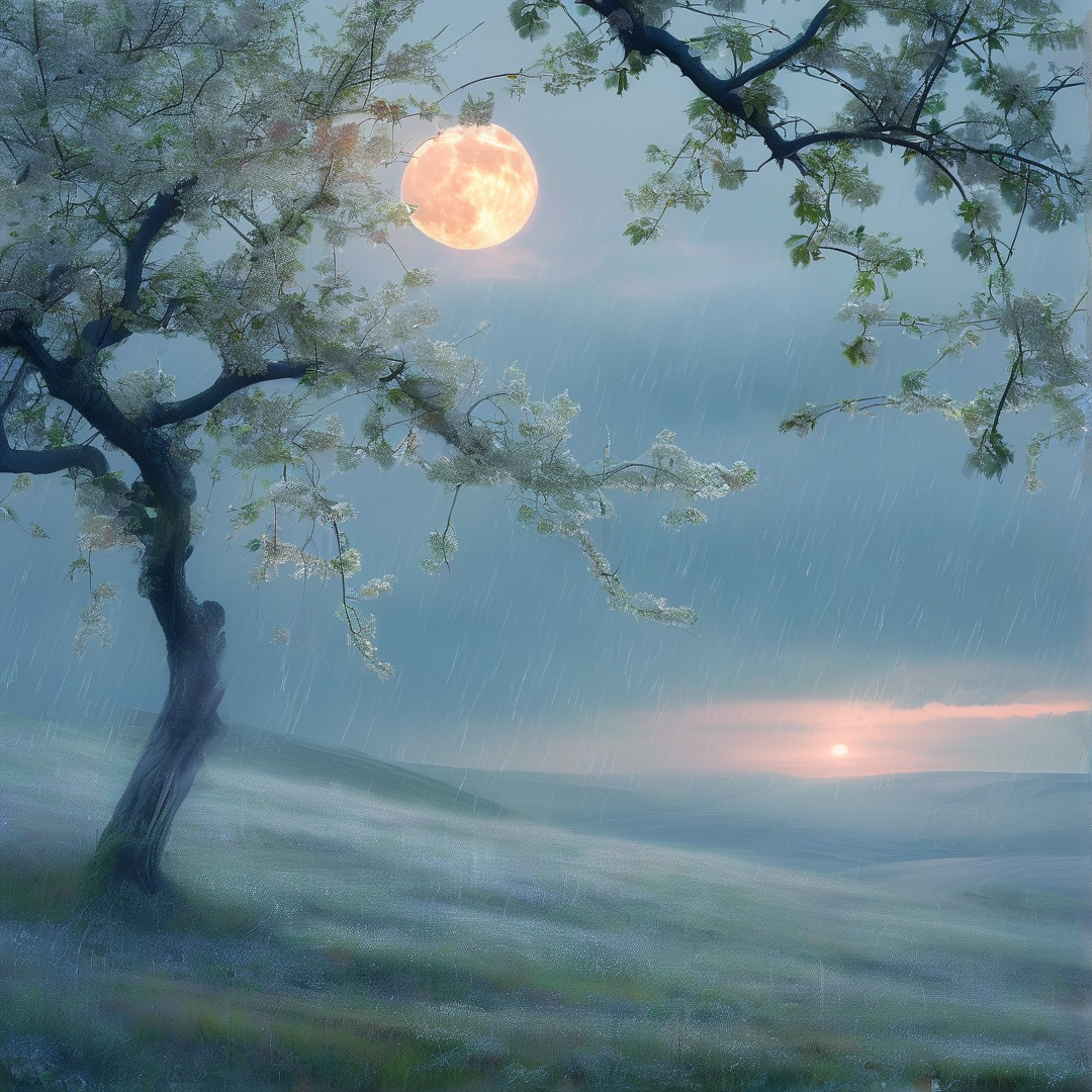 Moonlit Rainy Cherry Tree