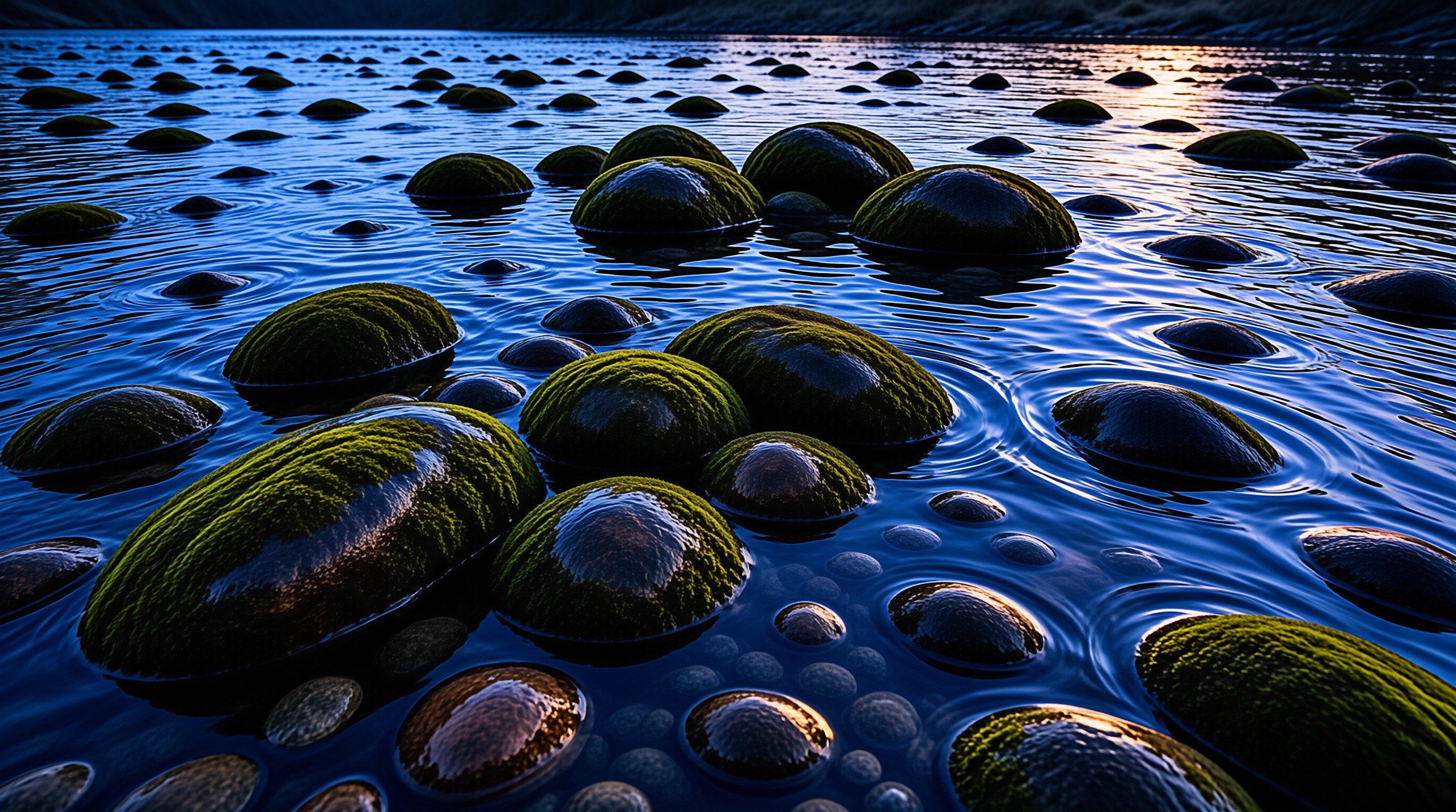 Moss-Covered Rocks in Water