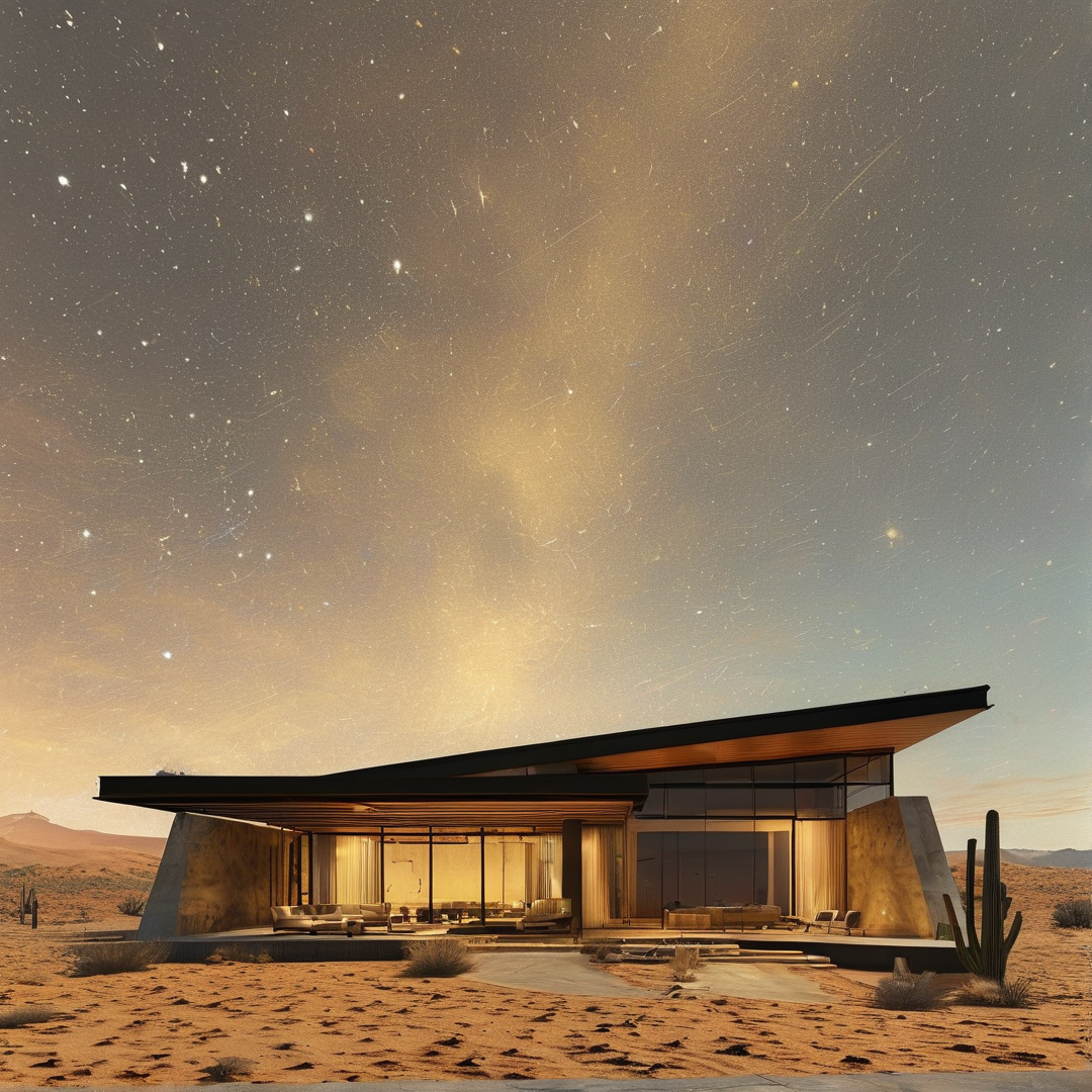 Modern Desert House at Night