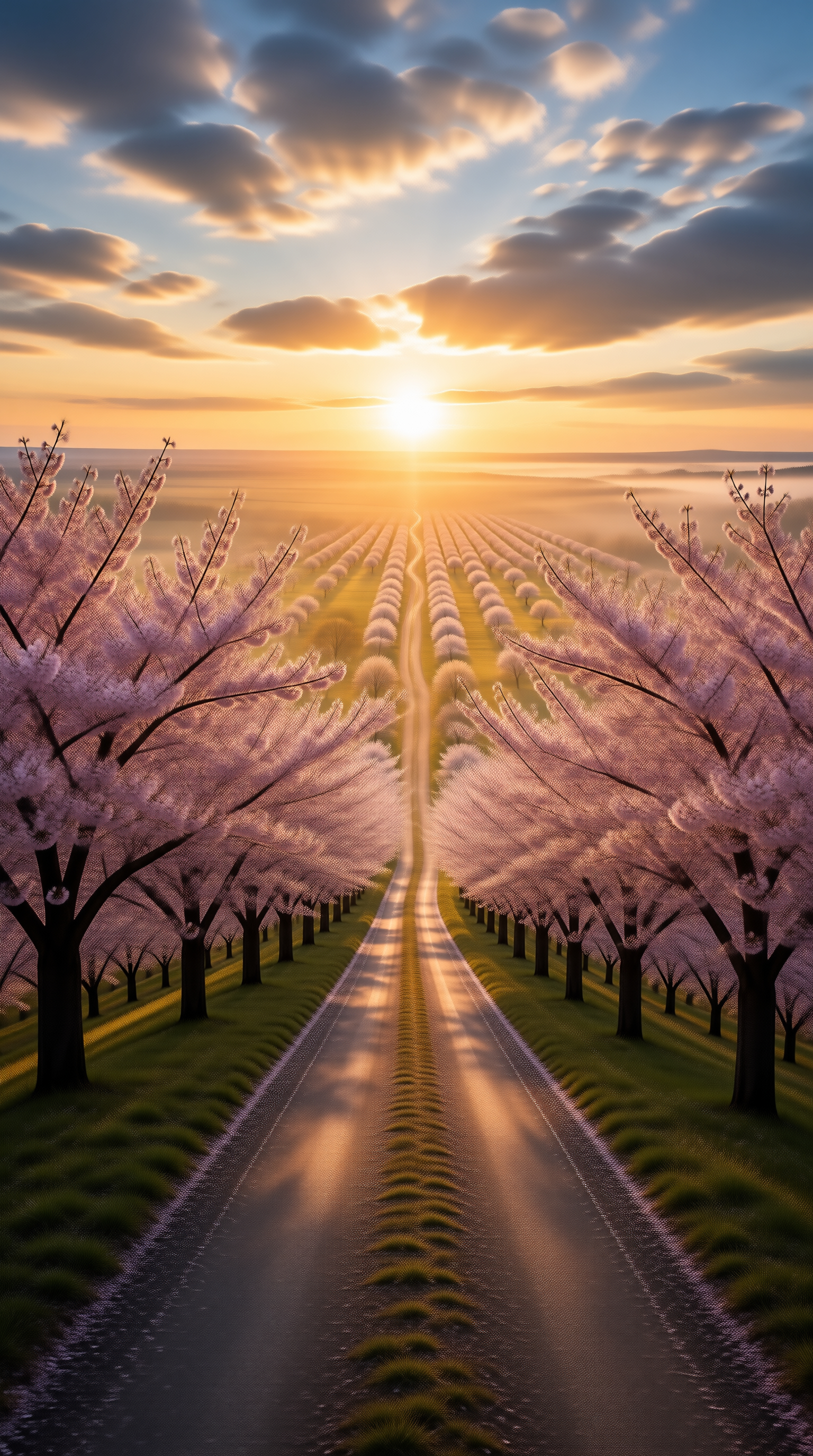 Sunset Cherry Blossom Path