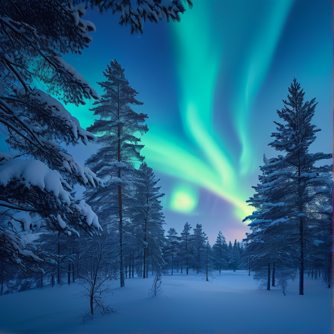 Aurora Over Snowy Forest